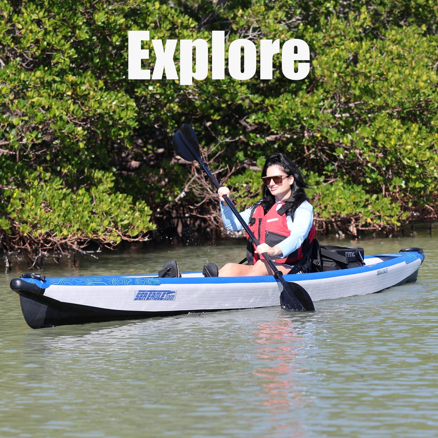 Sea Eagle RazorLite Inflatable Kayak - Lightweight, Drop Stitch, High Speed Touring Kayak - Solo or Tandem - Tall Back Seat(s), Paddle(s), Backpack, Skeg and Pump