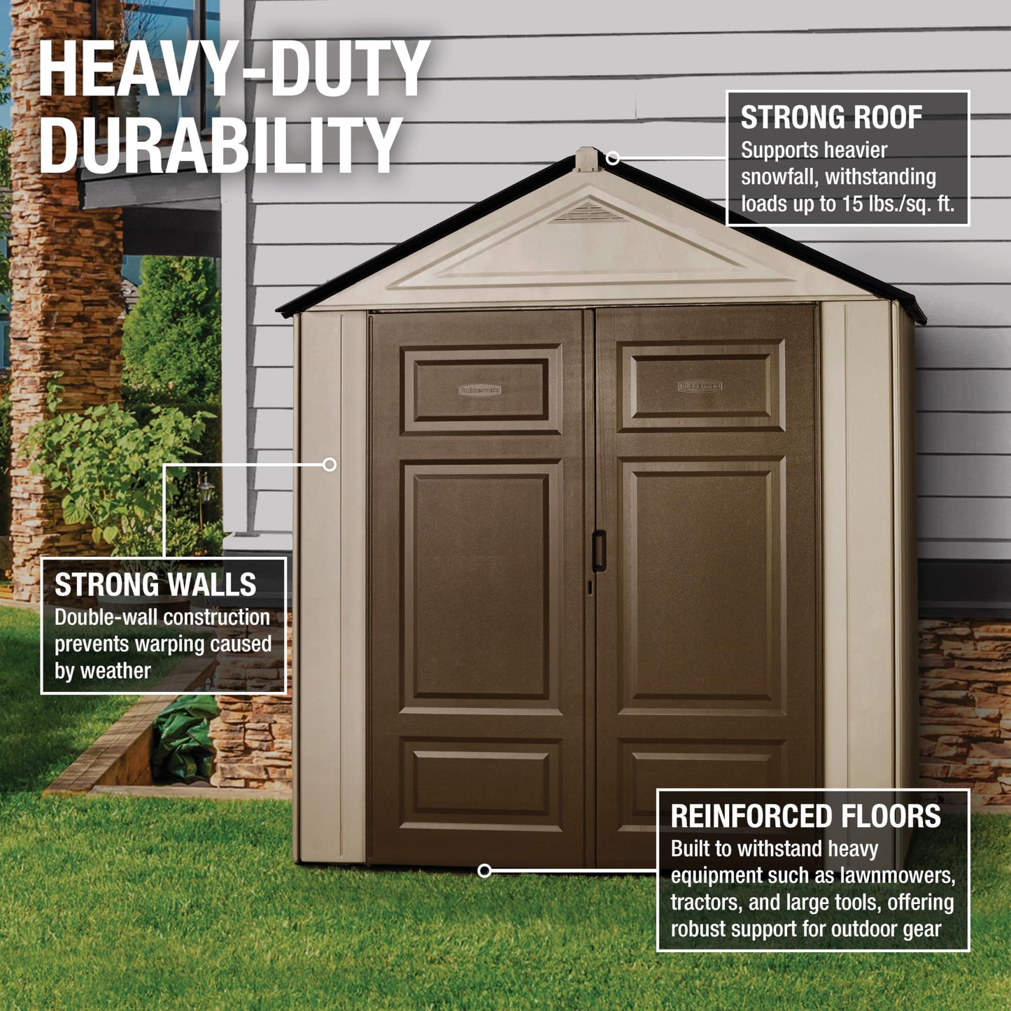Rubbermaid Resin Outdoor Storage Shed With Floor (7 x 3.5 Ft), Weather Resistant, Beige/White, Organization for Home/Backyard/Garden Tools/Lawn Mower/Bike Storage/Pool Supplies