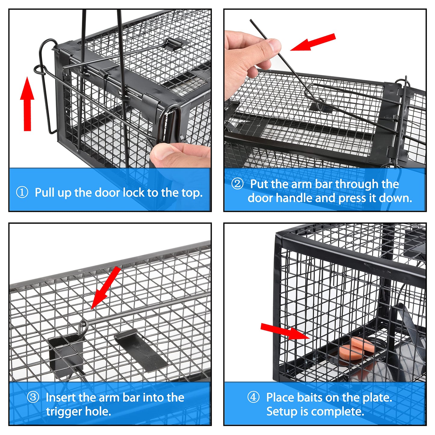 2-Pack Rat Traps Humane Live Mouse Vole Chipmunk Trap Cage for Indoors and Outdoors (Black)