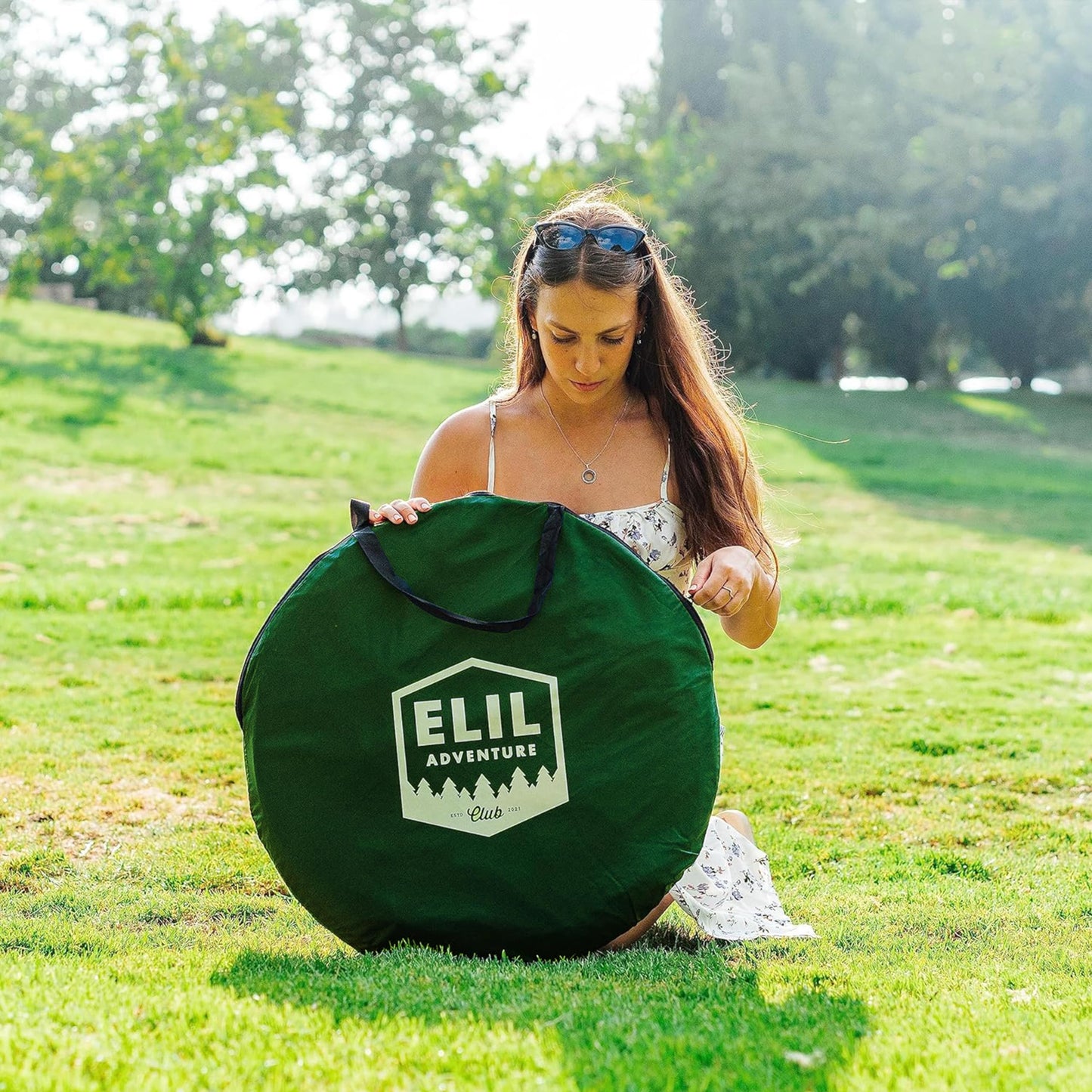 Camping Shower Tent With LED Sensor Light 6.23 ft - Large Easy Pop Up Privacy Tent for Beach Changing - Outdoor Portable Enclosure for Camping