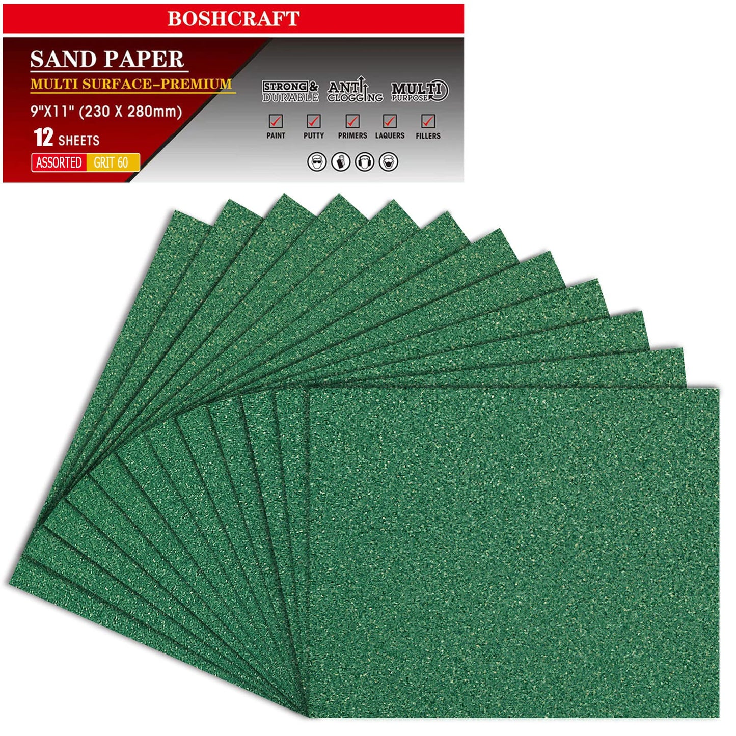 50 Pcs 1/4 Sheet Sandpaper, Premium Sand Paper 80/120/150/220/320/400 Grit Sandpaper Sheet Sand Paper Assortment for Wood Metal Automotive Palm Sanders 5.5" x 4.5"