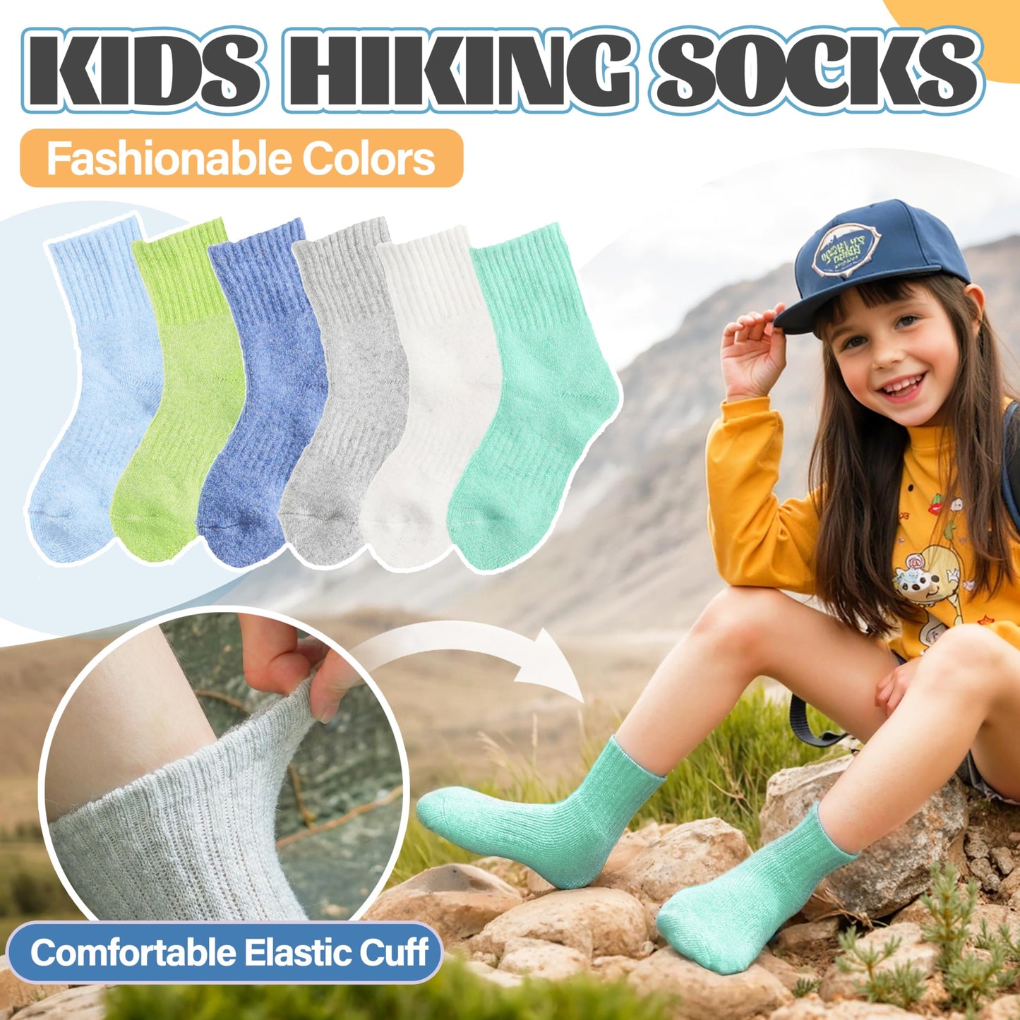 Anlisim Kids Merino Wool Hiking Socks Boys Girls Toddlers Thermal Winter Warm Boot Thick Cushion Gift Socks 6 Pairs