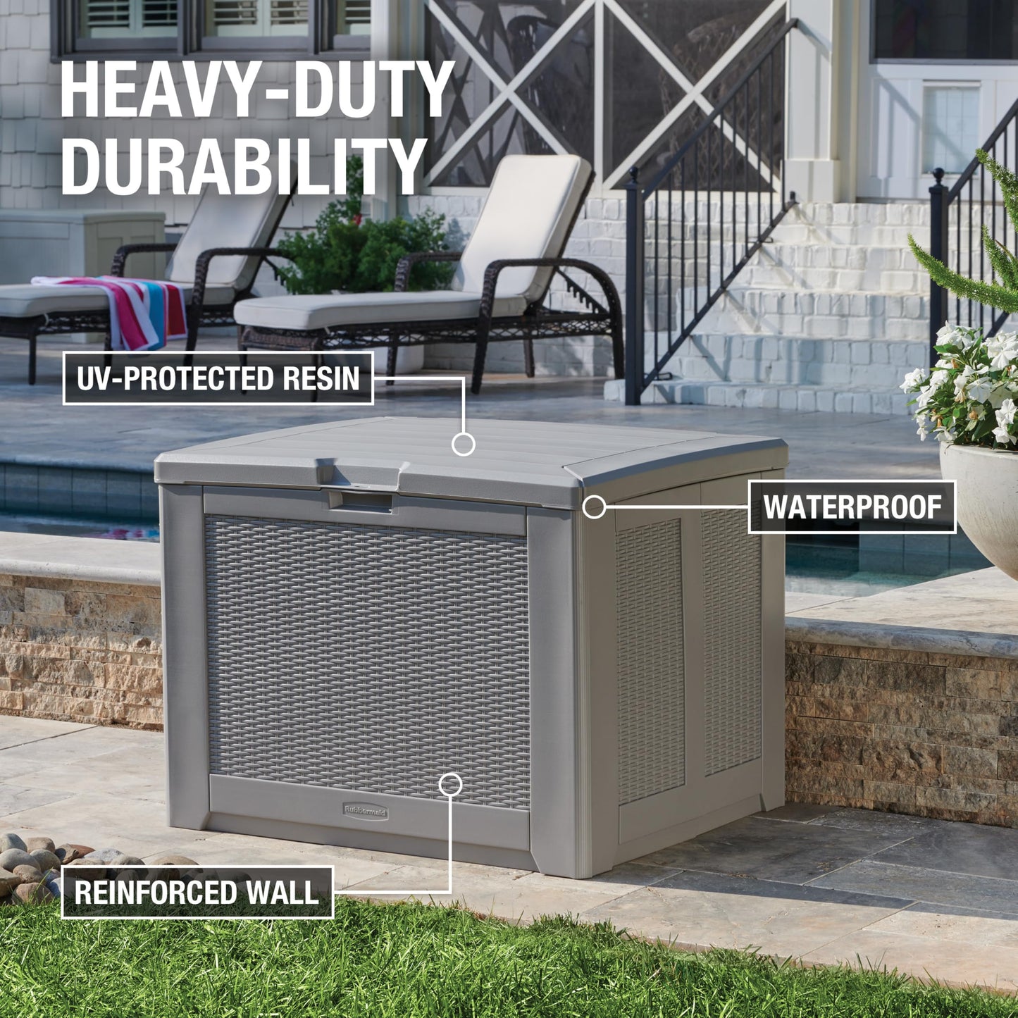 Rubbermaid Extra Large Resin Outdoor Storage Deck Box (134 Gal), Weather Resistant, Black, Deck Organization for Home/Backyard/Pool Chemicals/Toys/Garden Tools/Porch/Patio Cushions