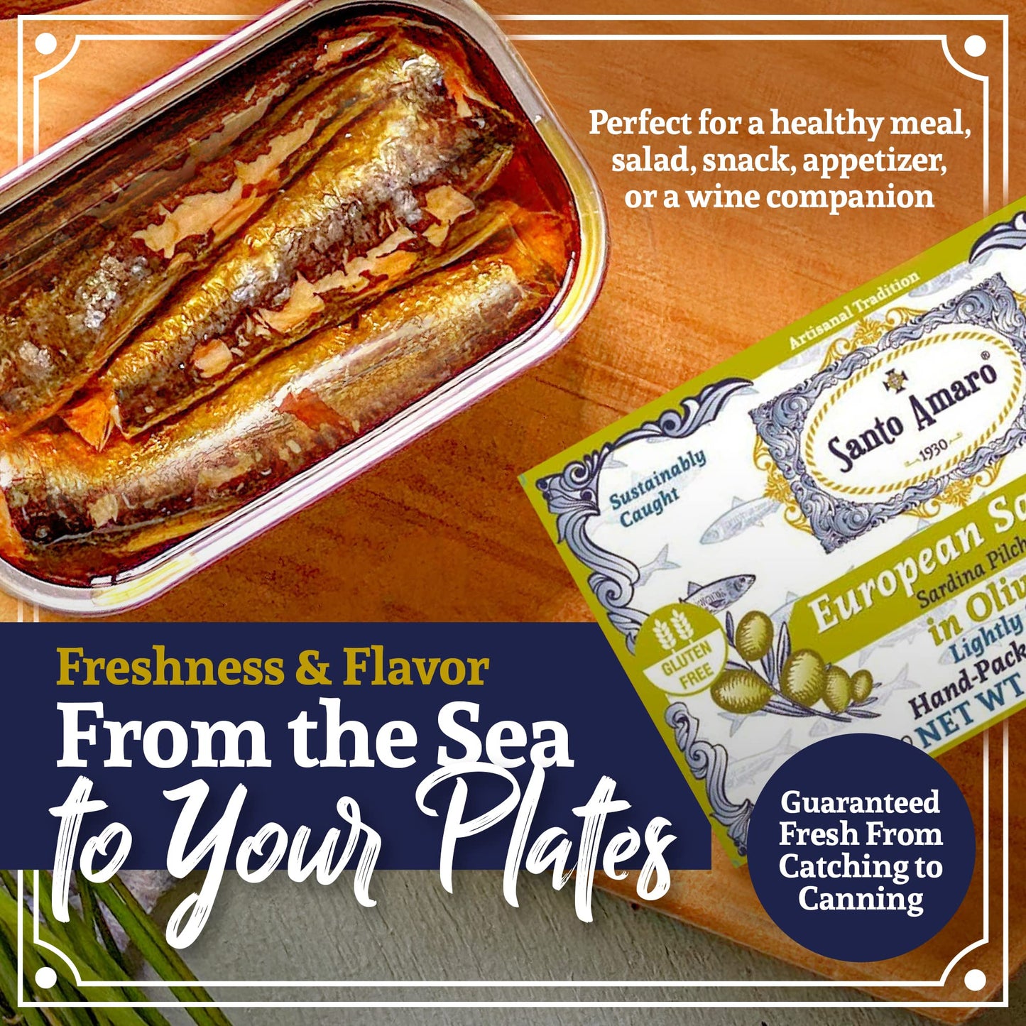Santo Amaro - 6 Flavor Variety Pack Sampler European Wild Sardines - Virgin Olive Oil - Tomato Sauce from Puree - Virgin Olive Oil & Spicy Red Piri Piri Pepper - Spring Water - Virgin Olive Oil & Lisbon Lemon - Tomato Puree with Spicy Red Piri Piri Pepper