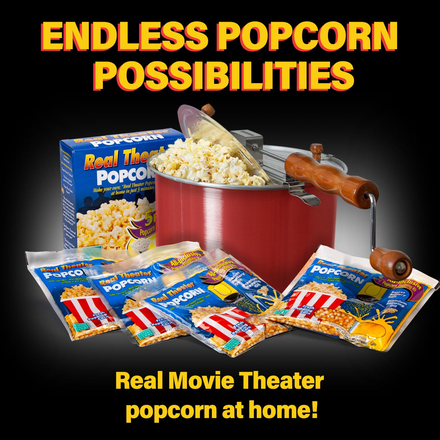 Original Whirley Pop Popcorn Maker - Wabash Valley Farms Gourmet Popcorn Popper, Aluminum Pot With Nylon Gears, 3-Minute Stove Top Popper, Home Movie Night (Silver)