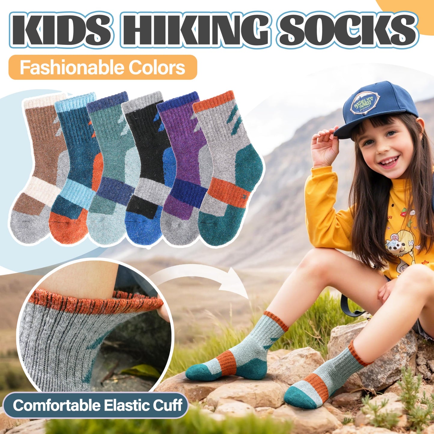 Anlisim Kids Merino Wool Hiking Socks Boys Girls Toddlers Thermal Winter Warm Boot Thick Cushion Gift Socks 6 Pairs