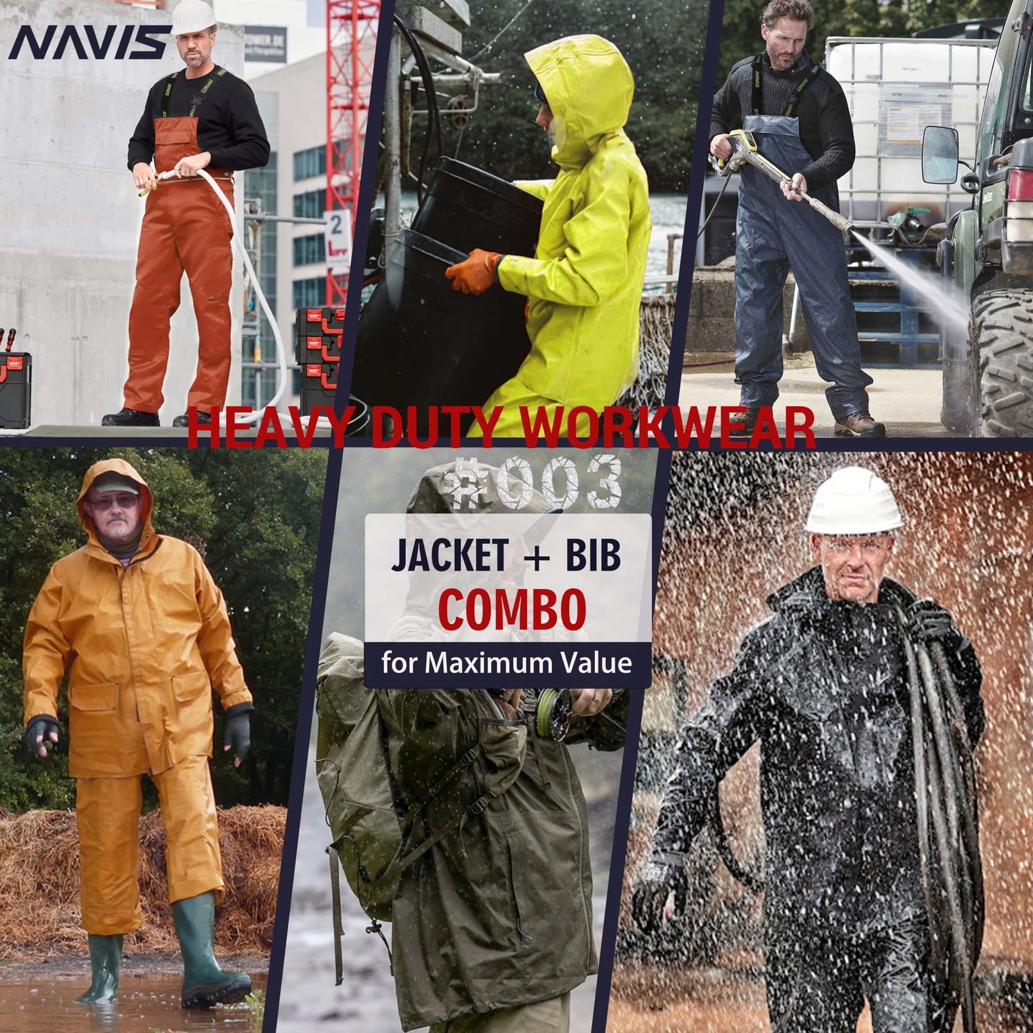 Men's Workwear PRO Rain Suit - Waterproof Jacket and Bib Pants 3-piece Set for Ultimate Safety and Comfort