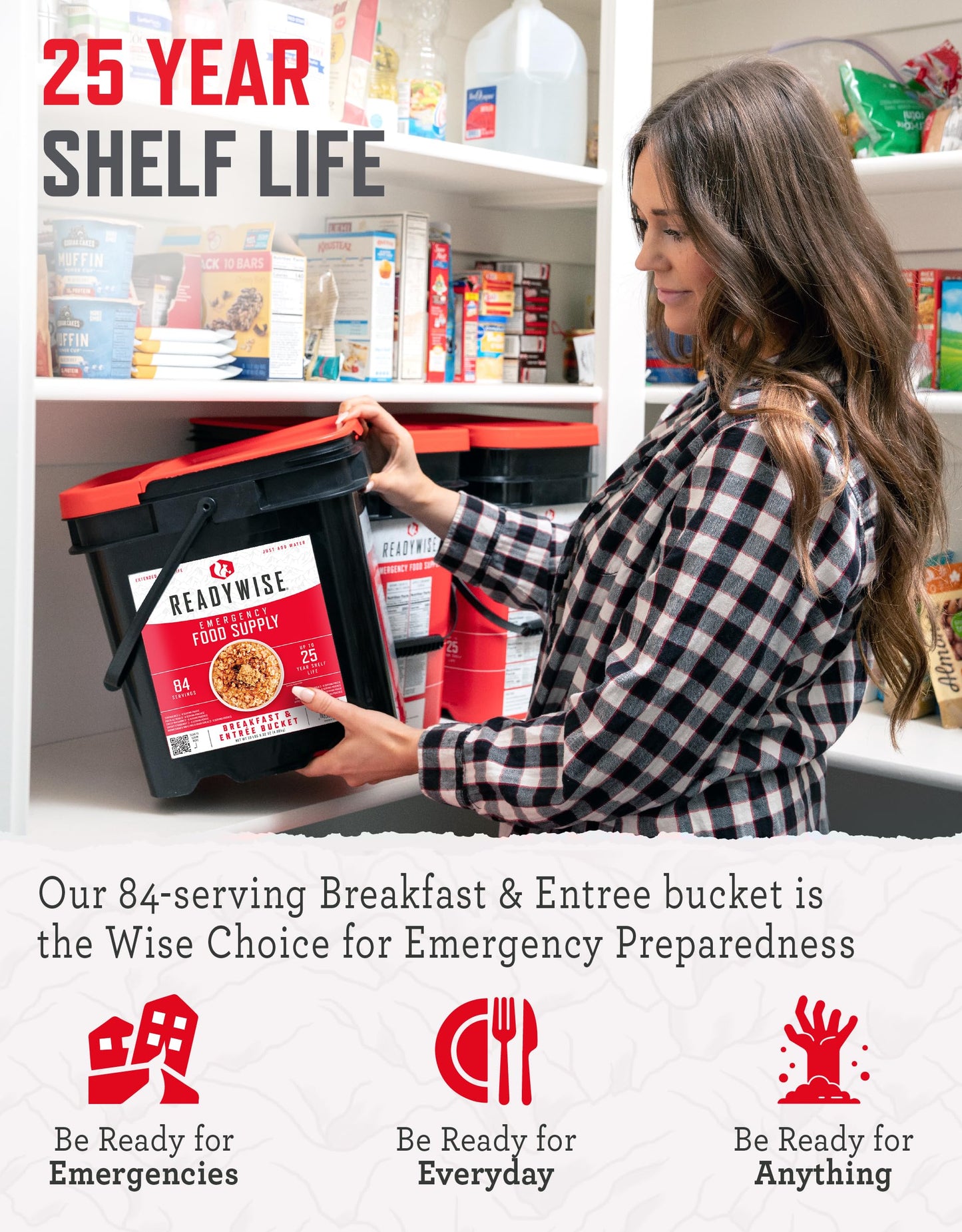 READYWISE - Emergency Food Supply Bucket, 120 Servings, MRE Meal Food Supply, Premade, Freeze Dried Survival Rations for Hiking, Adventure & Camping Essentials, Individually Packaged, 25 Year Shelf Life