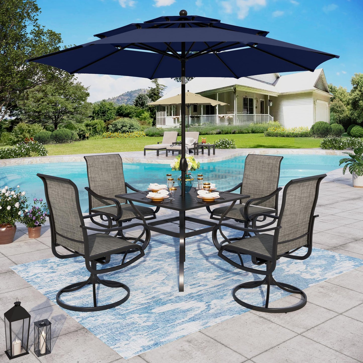 Sophia & William Patio Set with Umbrella 8 Pieces Outdoor Dining Set for 6 with 13ft Double-Sided Patio Umbrella Beige, 6 x Swivel Patio Chairs, 1 Metal Table for Lawn Garden