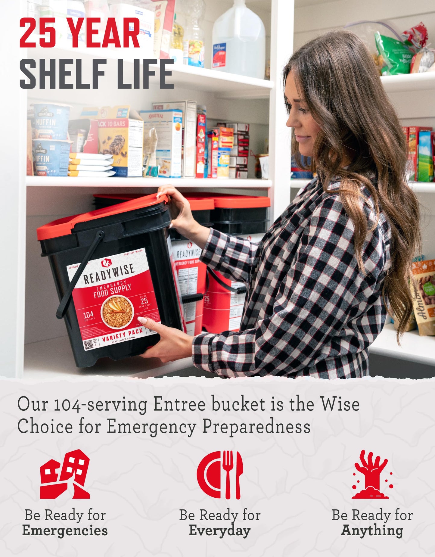 READYWISE - Emergency Food Supply Bucket, 120 Servings, MRE Meal Food Supply, Premade, Freeze Dried Survival Rations for Hiking, Adventure & Camping Essentials, Individually Packaged, 25 Year Shelf Life