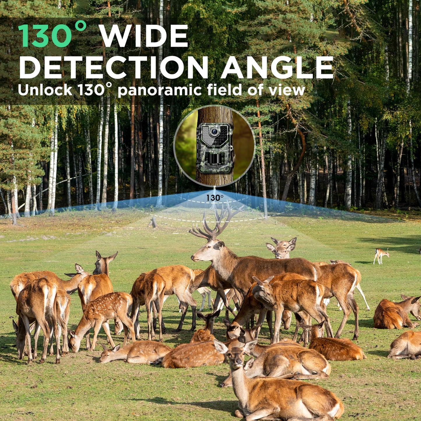 Vikeri Trail Camera, 4K 48MP Game Camera with Night Vision Motion IP66 Waterproof 130°Wide-Angle, 0.05s Trigger Hunting Trail Cam with 48pcs No Glow Infrared LED for Wildlife Monitoring