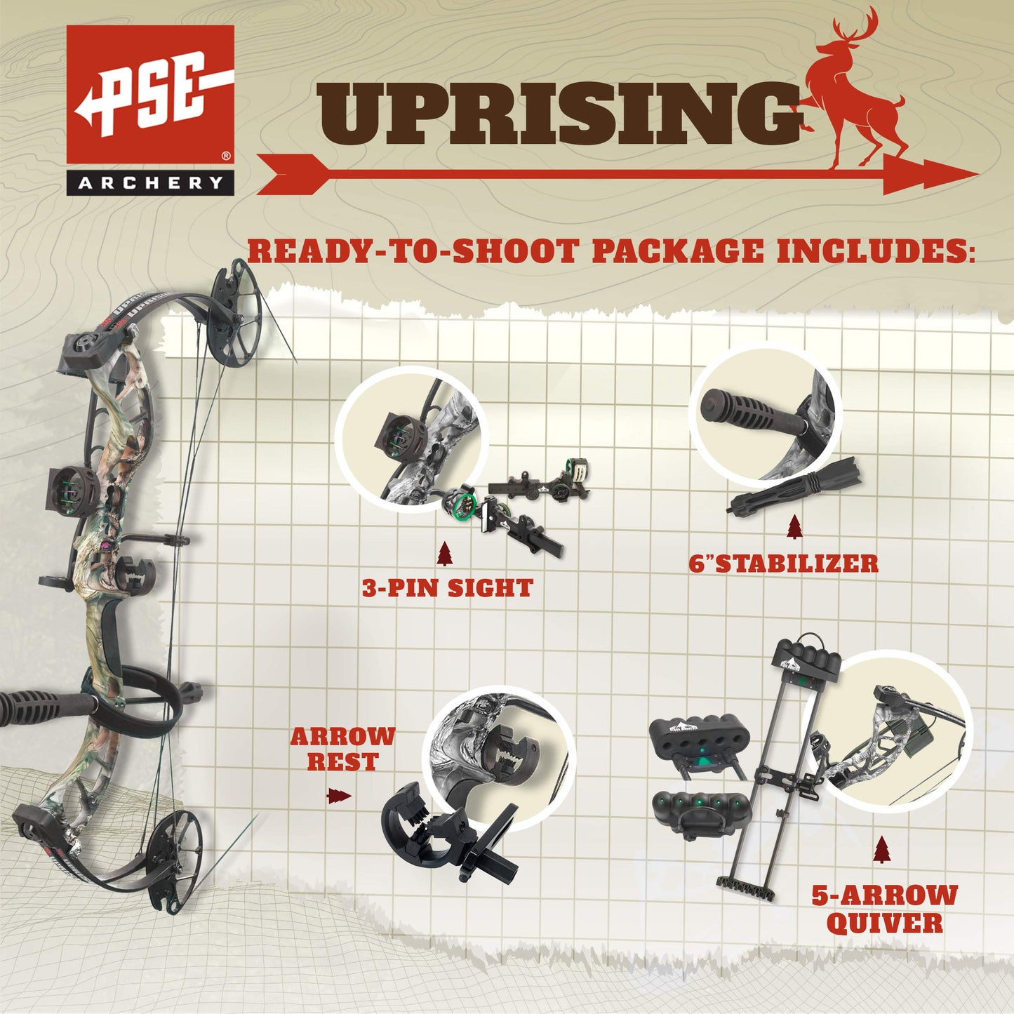 PSE ARCHERY Uprising Compound Bow Package for Adults, Kids & Beginners -Press Free Adjustment -Draw Range 14"-30"-Draw 15-80LB Pull -Up to 310 FPS