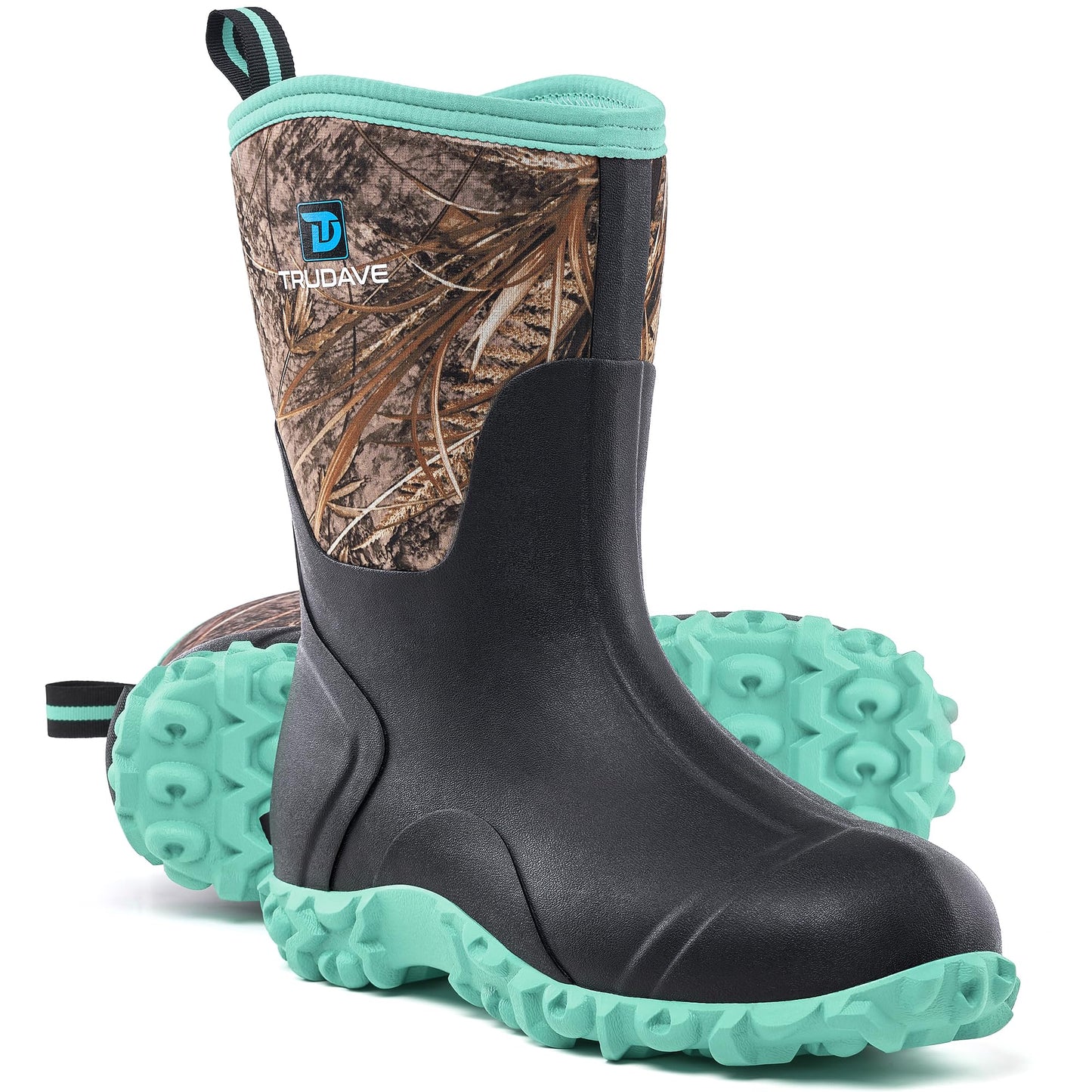 Rubber Boots for Women with Steel Shank, 6mm Neoprene Mid Calf Rain Boots, Waterproof Insulated Mud Work Boots All Season, Size 5-11