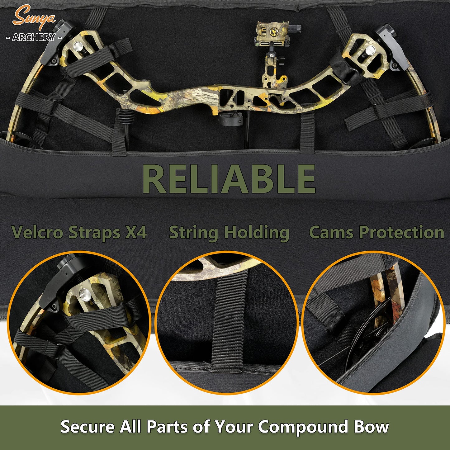 SUNYA Compound Bow Case with Molle System - Neoprene Bow String Protection & Padded Shoulder Sling - Soft Carrying Case for Archery Accessories, Equipment