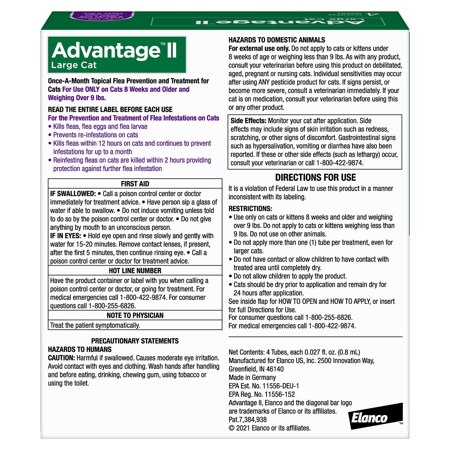 Advantage II Large Cat Vet-Recommended Flea Treatment & Prevention | Cats Over 9 lbs. | 6-Month Supply