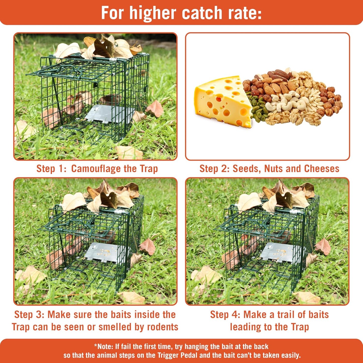 HOMESTEAD Collapsible Live Animal Trap 14.5” x 7.5” x 8.5” - Foldable Metal Trap for Small Rat, Chipmunk and Small Squirrel