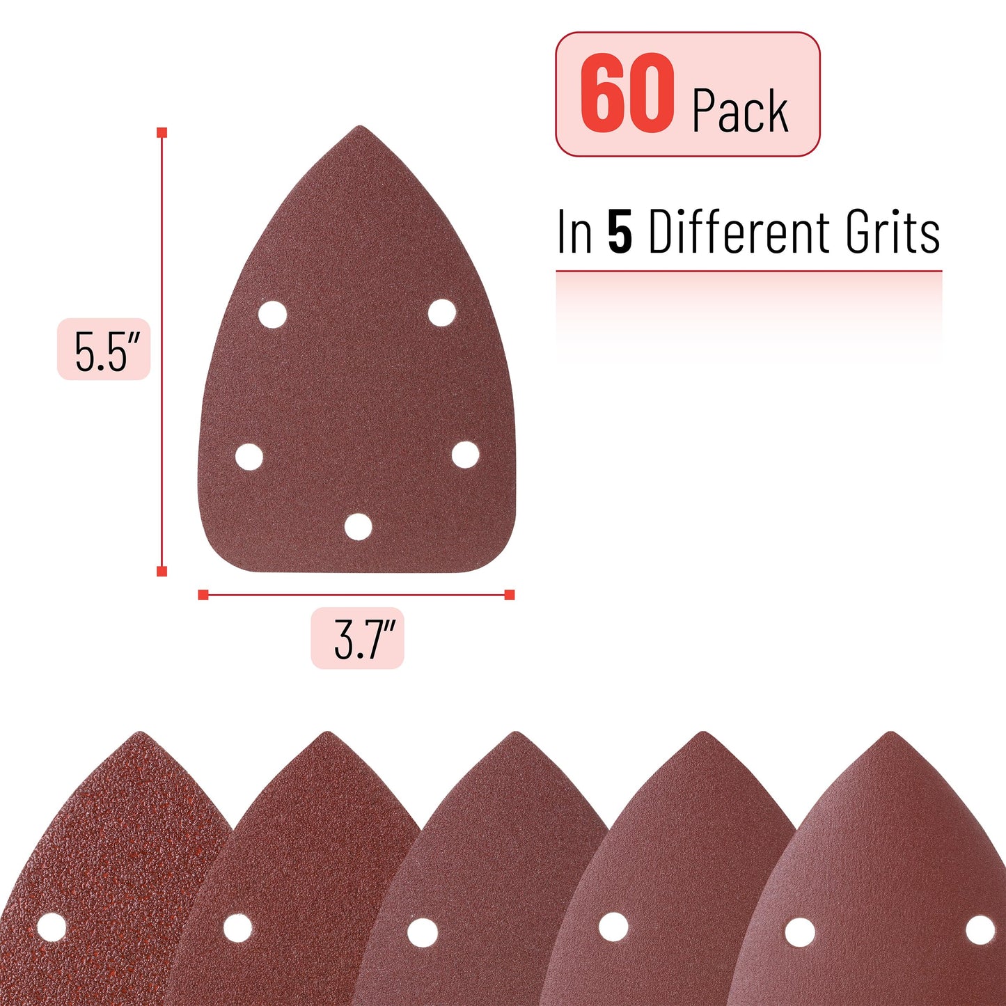 Bates- Mouse Detail Sander Sanding Pads, 30 pcs, 40/80/120/180/240 Grits, Palm Sander Sandpaper