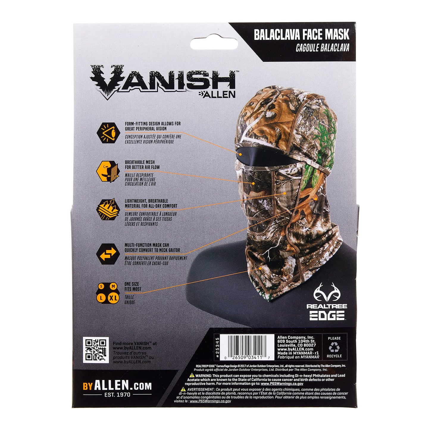 Allen Company Vanish Stretch Fit Camouflage Balaclava, Camo Hunting Face Cover