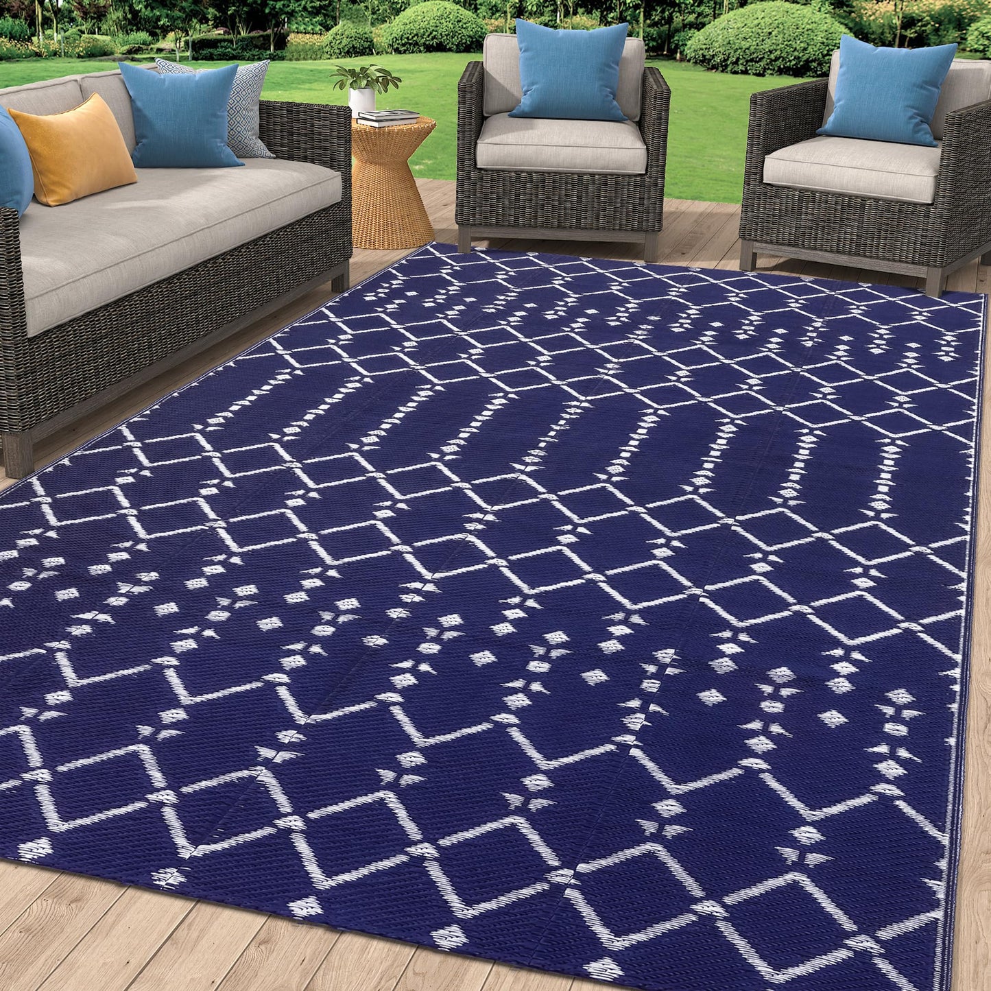 Smiry Waterproof Outdoor Rug 5x8 ft, Reversible Plastic Straw Patio Camping Rugs, Outdoor Indoor RV Mat Carpet for Patio, Outside Entry, Backyard, Deck, Bench, Picnic, Camper, Black & Beige