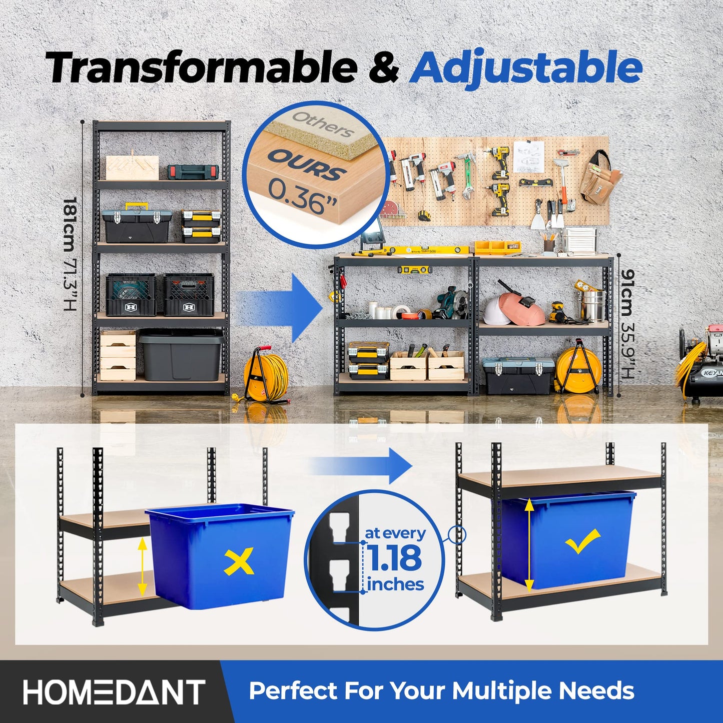 HOMEDANT 5 Tier Laminated Boltless Heavy Duty Garage Storage Adjustable Wide Size Metal Shelving Unit Utility Rack Shelves Organization Multipurpose Shelf Shed Warehouse 47.7"W x 24.1"D x 71.3"H 2Pack