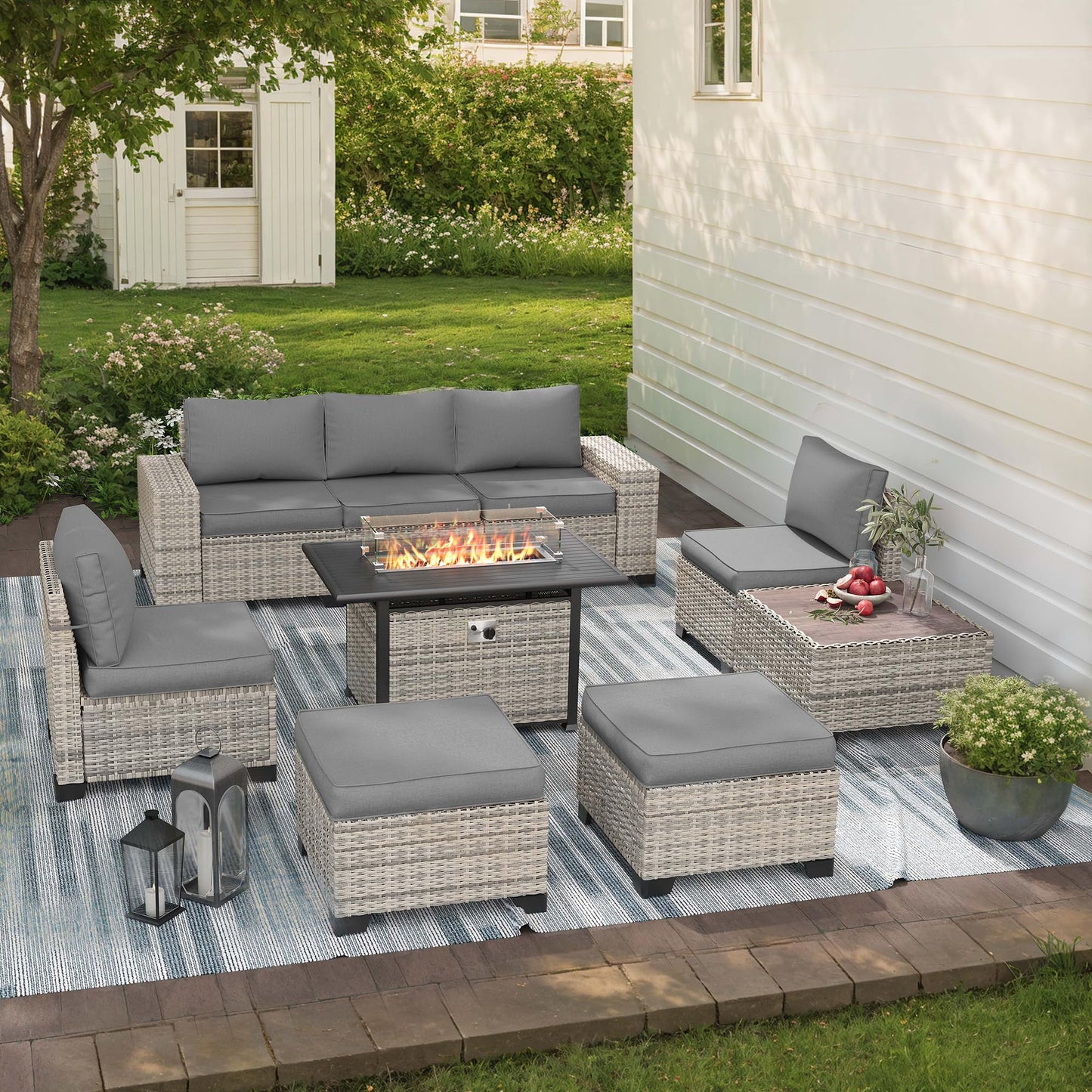 6-Piece Outdoor Patio Furniture Set Wicker Sectional Sofa Set, Patio Conversation Set with Thickened Cushions & Coffee Table for Garden, Backyard, Poolside, Beige