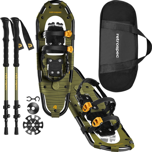 Retrospec Drifter Snowshoes & Trekking Poles Bundle with Adjustable Bindings - Lightweight Aluminum Frame for All Terrain Hiking & Winter Sports