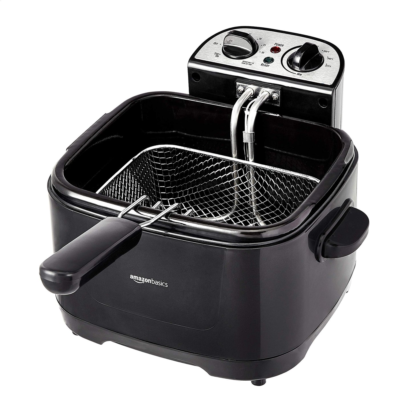 Amazon Basics 3.2-Qt (3.0L) Deep Fryer with 12-Cup Oil Capacity, Adjustable Temperature, Easy Draining Basket, Stainless Steel Exterior, Viewing Window, 1500W, Black & Silver