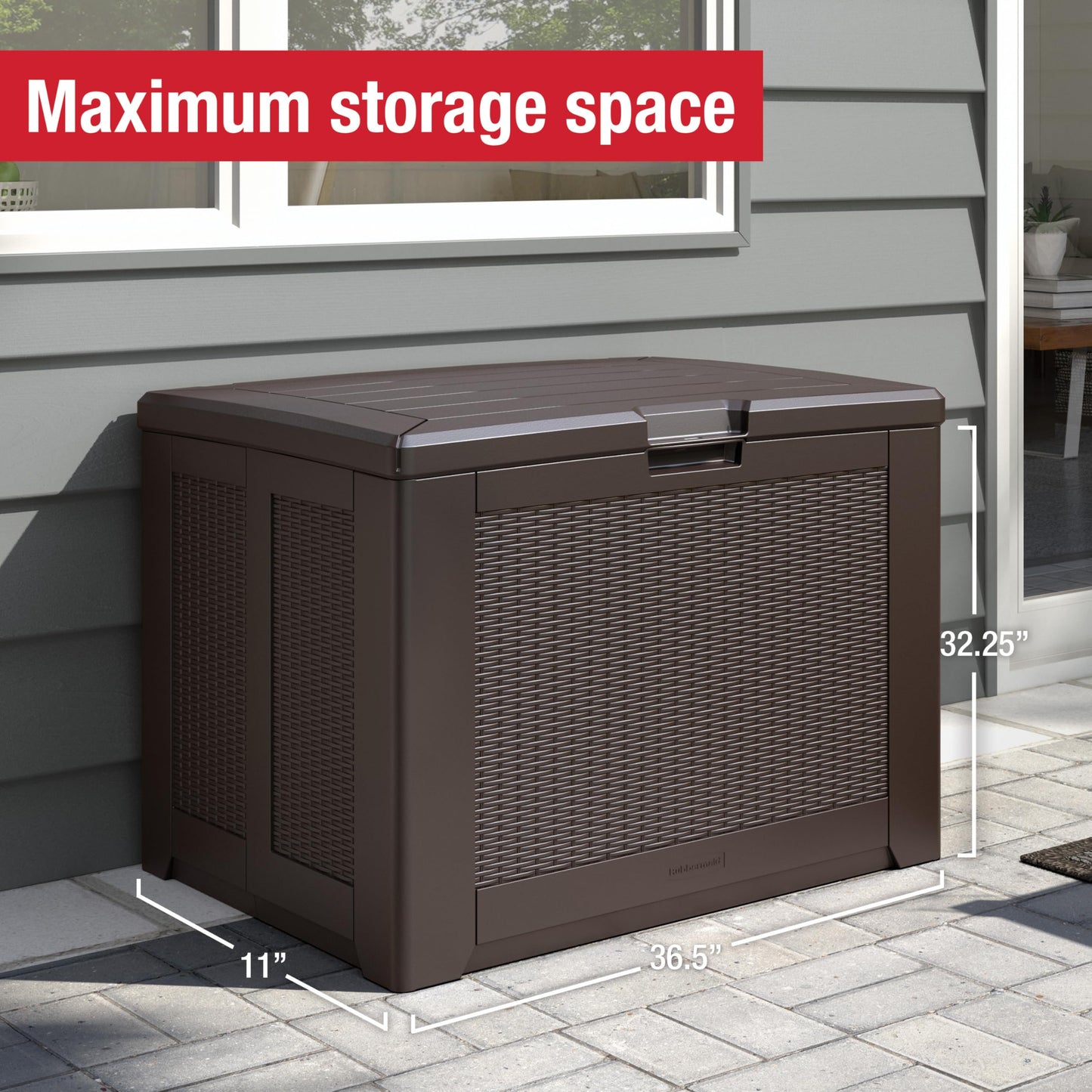 Rubbermaid Extra Large Resin Outdoor Storage Deck Box (134 Gal), Weather Resistant, Black, Deck Organization for Home/Backyard/Pool Chemicals/Toys/Garden Tools/Porch/Patio Cushions