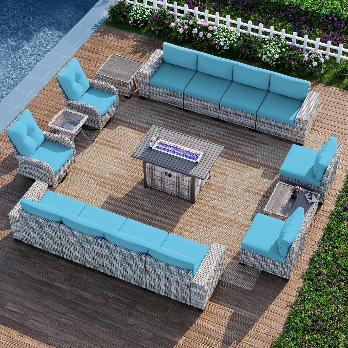 6-Piece Outdoor Patio Furniture Set Wicker Sectional Sofa Set, Patio Conversation Set with Thickened Cushions & Coffee Table for Garden, Backyard, Poolside, Beige
