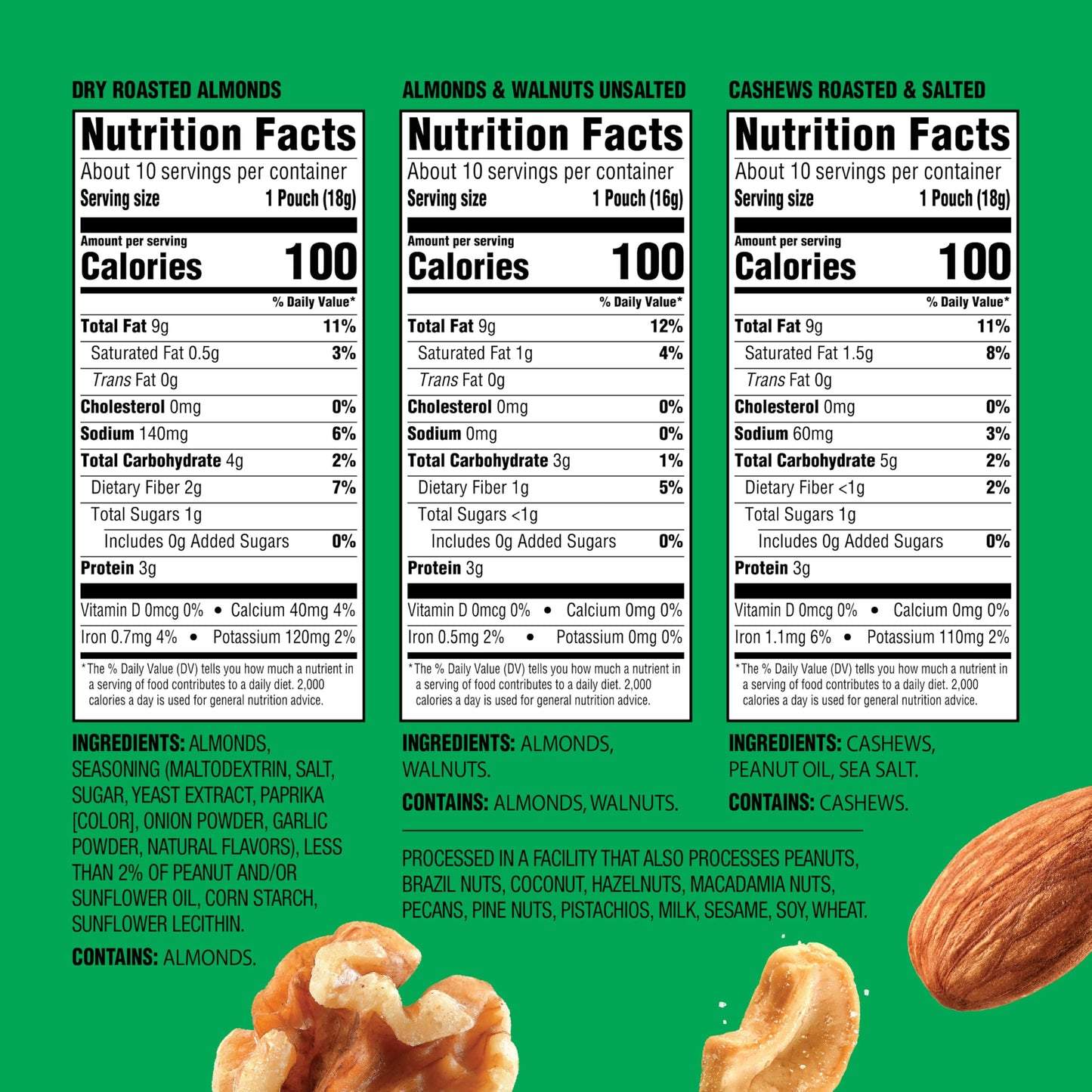 Emerald Nuts Mixed Nuts Variety Pack 18ct (1-Pack) , 100-Calorie Individual Packs , Features Dry Roasted Almonds, Natural Almonds & Walnuts, and Roasted & Salted Cashews