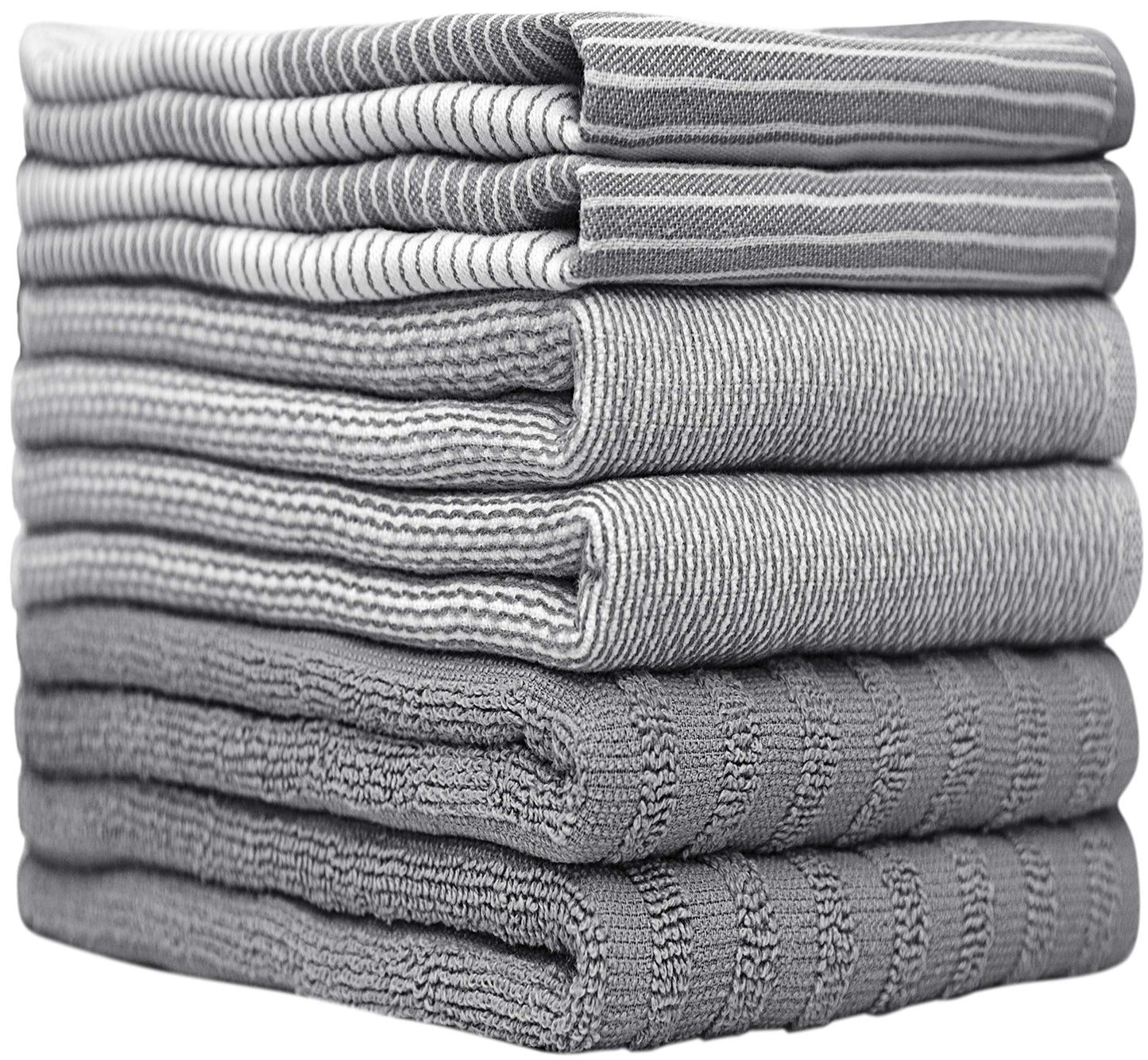 Premium Kitchen Towels (20”x 28”, 6 Pack) | Large Cotton Dish Towels | Flat & Terry Highly Absorbent Kitchen Linen Set with Hanging Loop | Gray