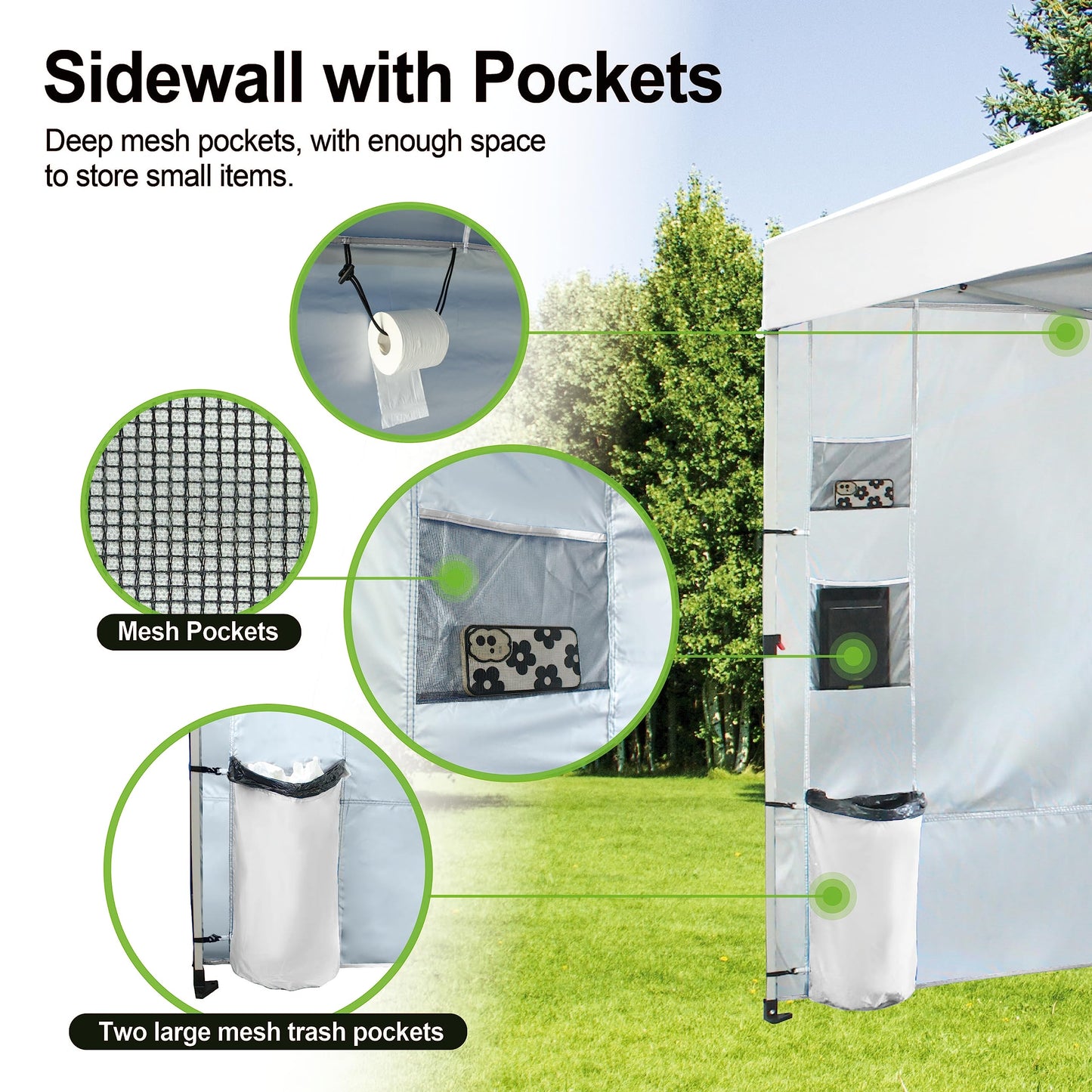 CROWN SHADES Canopy Tent 10x10 Pop Up Canopy Outdoor Shade with Pockets Sidewall, Easy Up Sun Shelter with One Person Set Up Center Lock, Portable Instant Camping Beach Canopy Tents, Forest Green