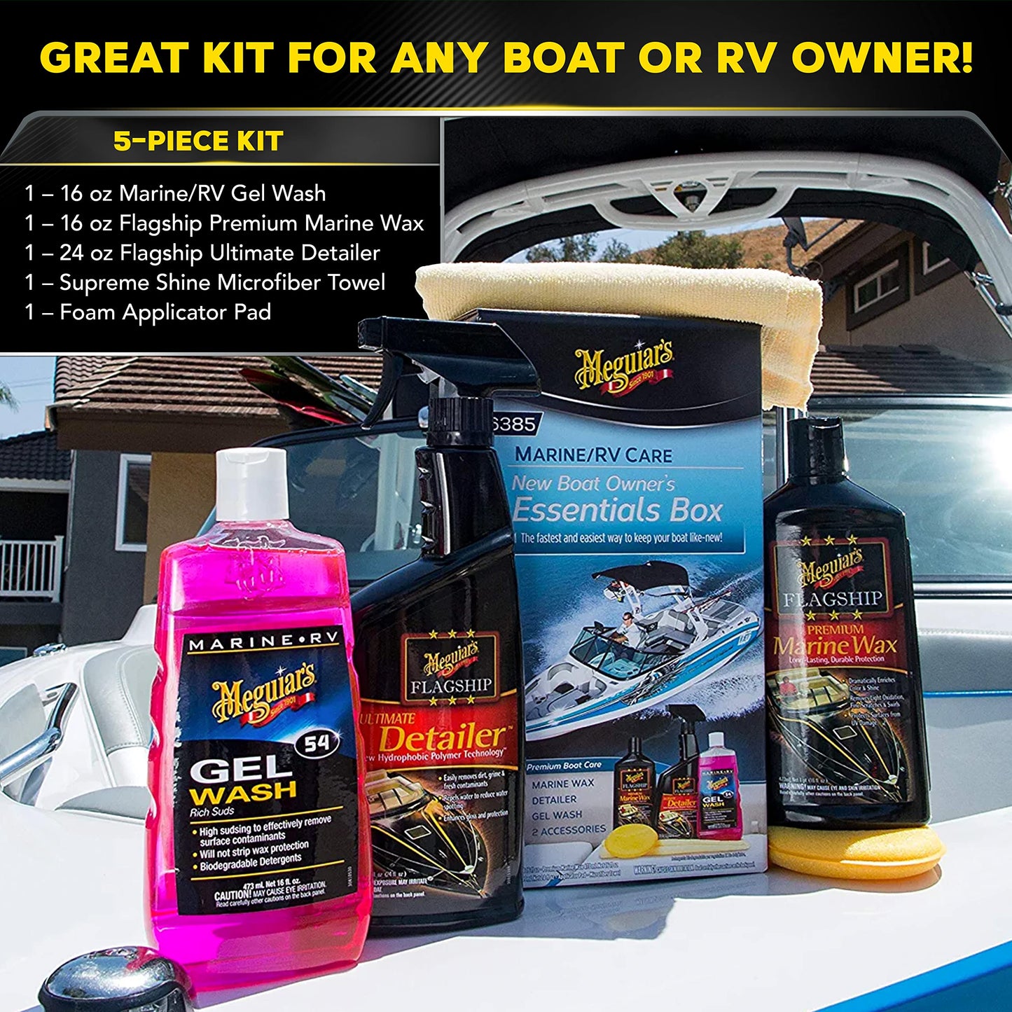 Meguiar's M4965 Marine/RV Fiberglass Restoration System, 3-Piece Marine Fiberglass Repair Kit Featuring Oxidation Remover for Boat Care Plus Boat Polish and Wax