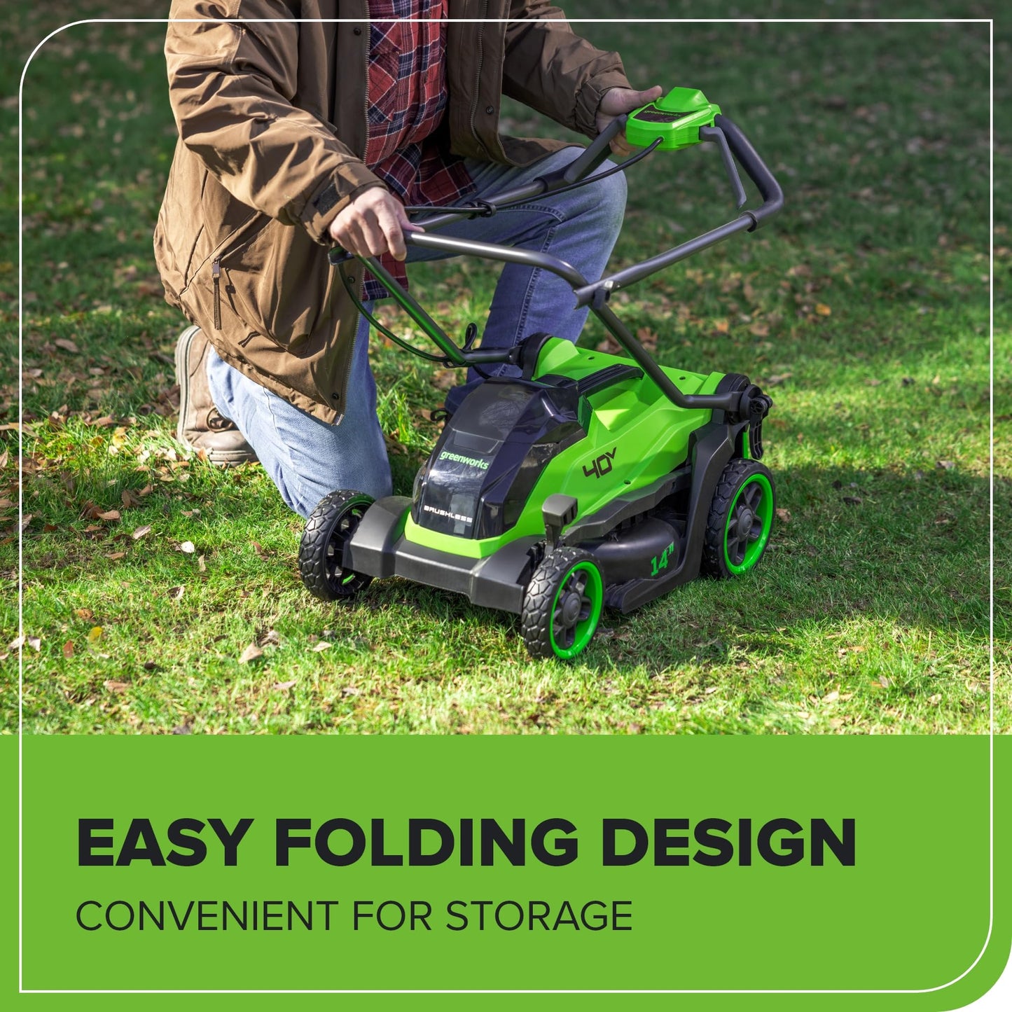 Greenworks 40V 14” Brushless (Push) Cordless Lawn Mower, 4.0Ah Battery and Charger