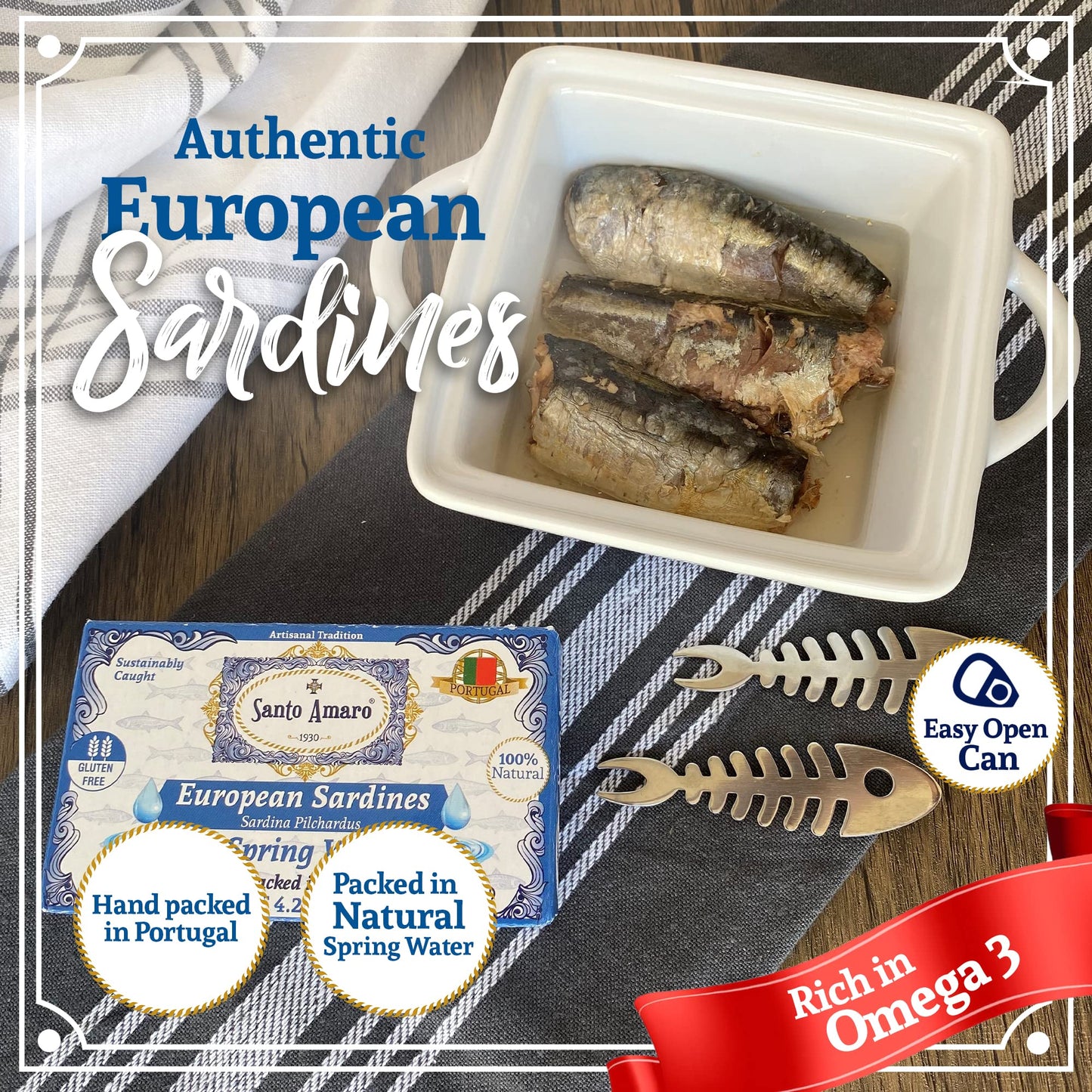 Santo Amaro - 6 Flavor Variety Pack Sampler European Wild Sardines - Virgin Olive Oil - Tomato Sauce from Puree - Virgin Olive Oil & Spicy Red Piri Piri Pepper - Spring Water - Virgin Olive Oil & Lisbon Lemon - Tomato Puree with Spicy Red Piri Piri Pepper