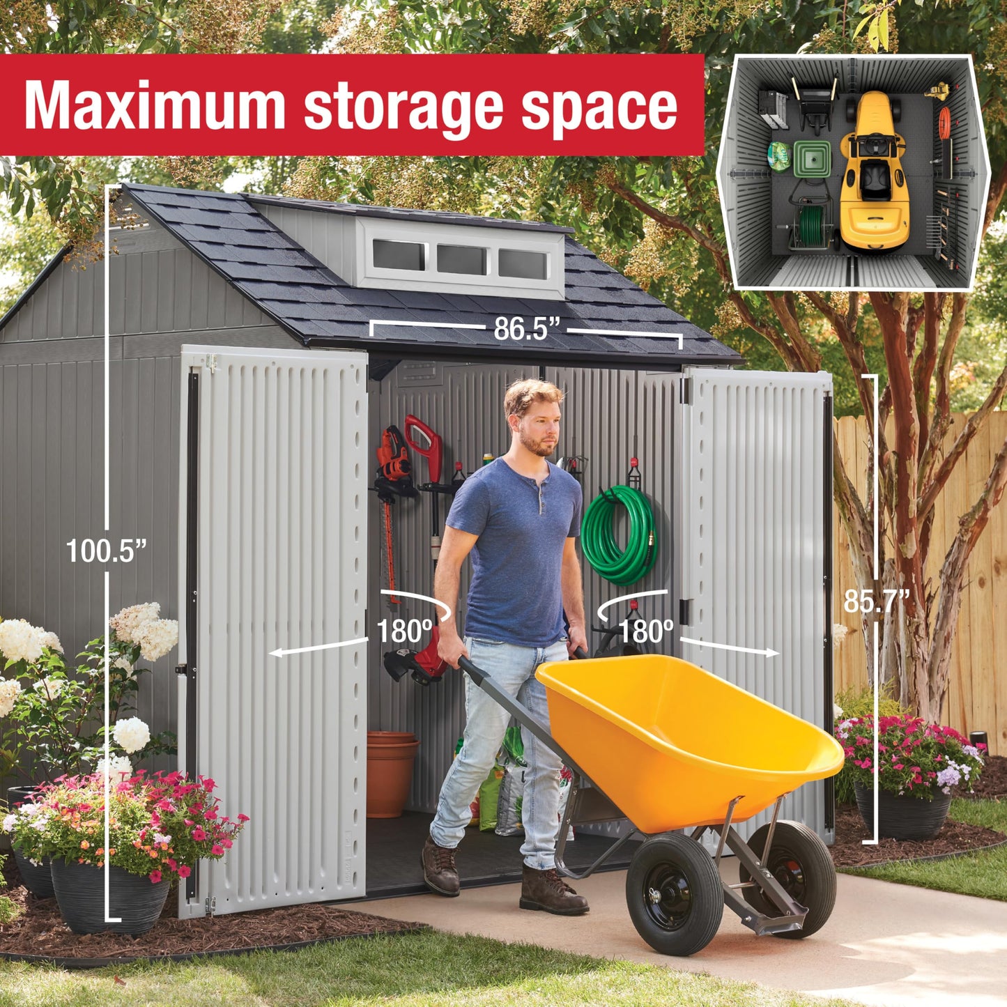 Rubbermaid Extra Large Resin Outdoor Storage Shed With Floor (7 x 10 Ft.), Weather Resistant, Brown, Organization for Home/Lawn Mower/Backyard Equipment/Bike Storage/Pool Supplies