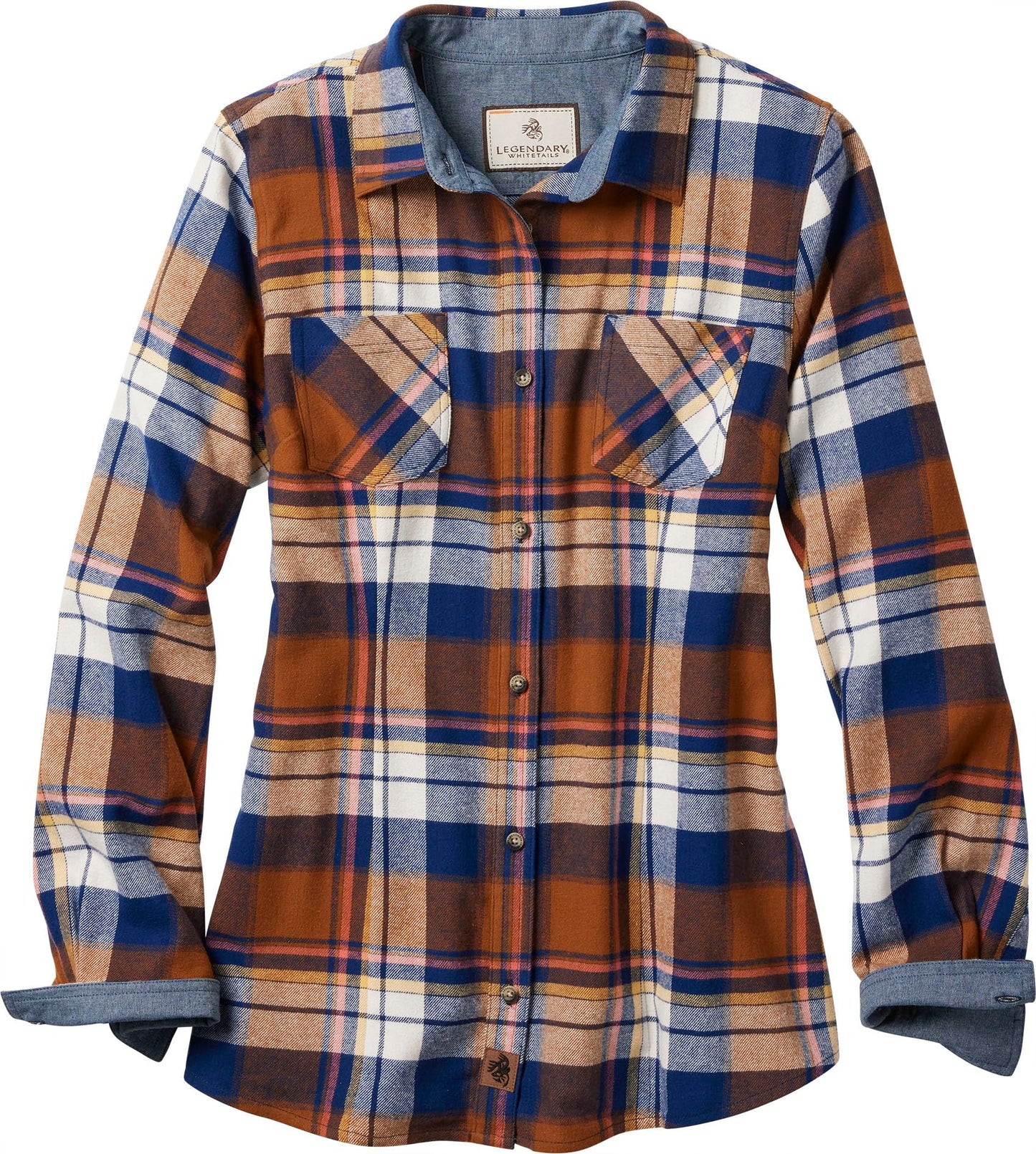 Legendary Whitetails Womens Cottage Escape Flannel Long Sleeve Plaid and Solid Color Clothes, Fitted Button Down