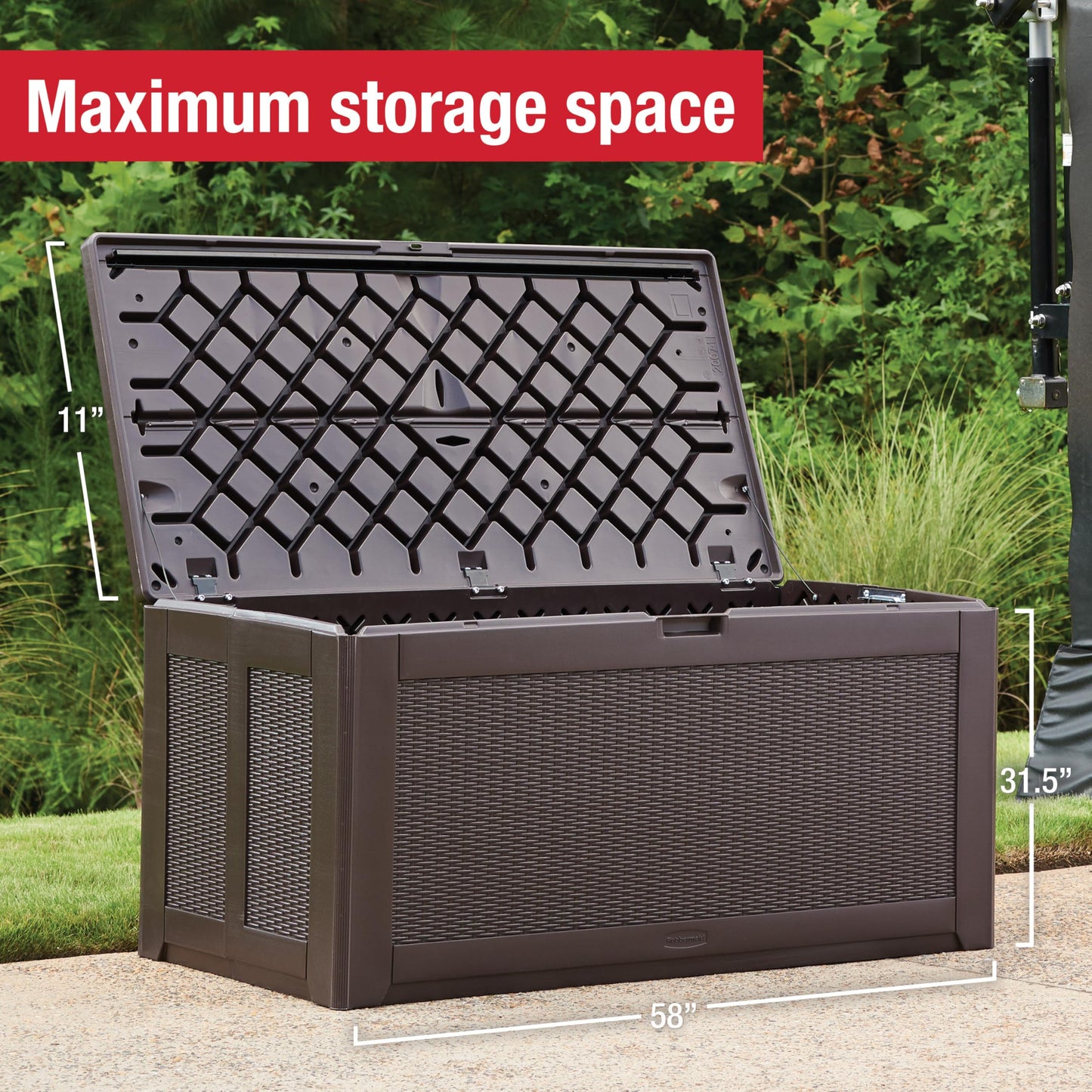 Rubbermaid Extra Large Resin Outdoor Storage Deck Box (134 Gal), Weather Resistant, Black, Deck Organization for Home/Backyard/Pool Chemicals/Toys/Garden Tools/Porch/Patio Cushions