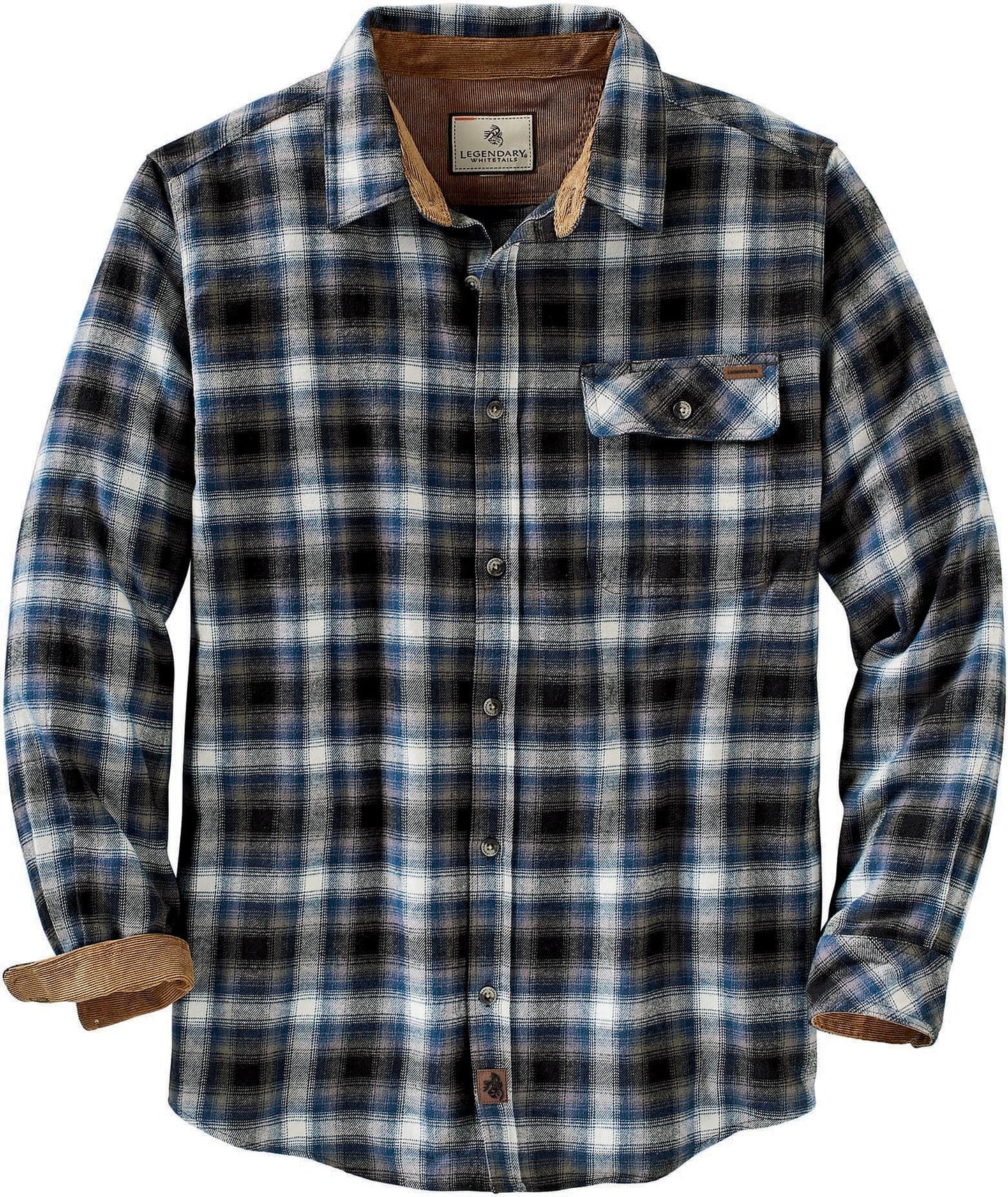 Legendary Whitetails Men's Buck Camp Flannel, Long Sleeve Plaid Button Down Casual Shirt, Corduroy Cuffs