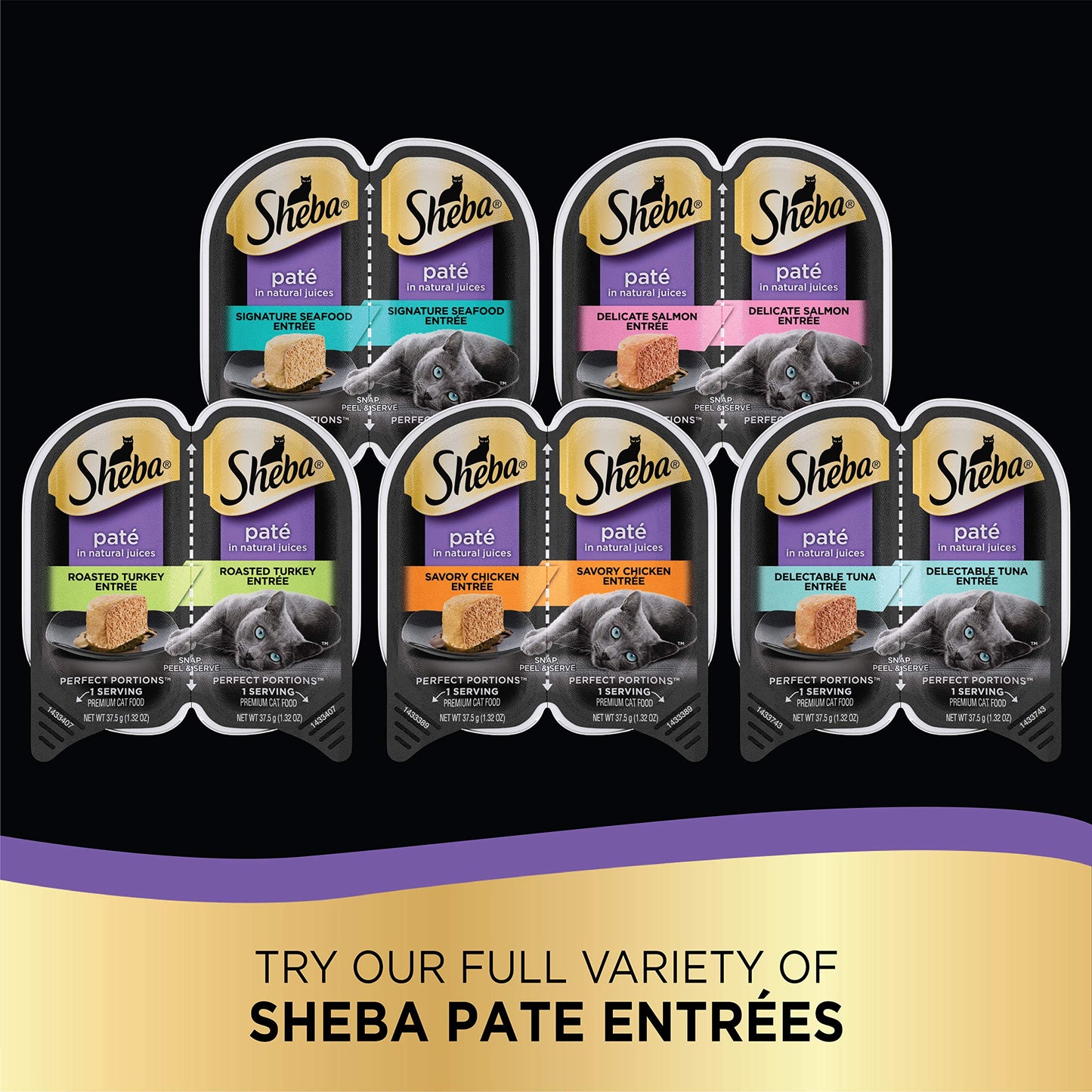 Sheba Perfect Portions Wet Cat Food Pate with Sustainable Salmon, Signature Seafood Entree, and Tender Whitefish and Tuna Entree Variety Pack, 2.6 oz. Twin Pack Trays (24 Count, 48 Servings)