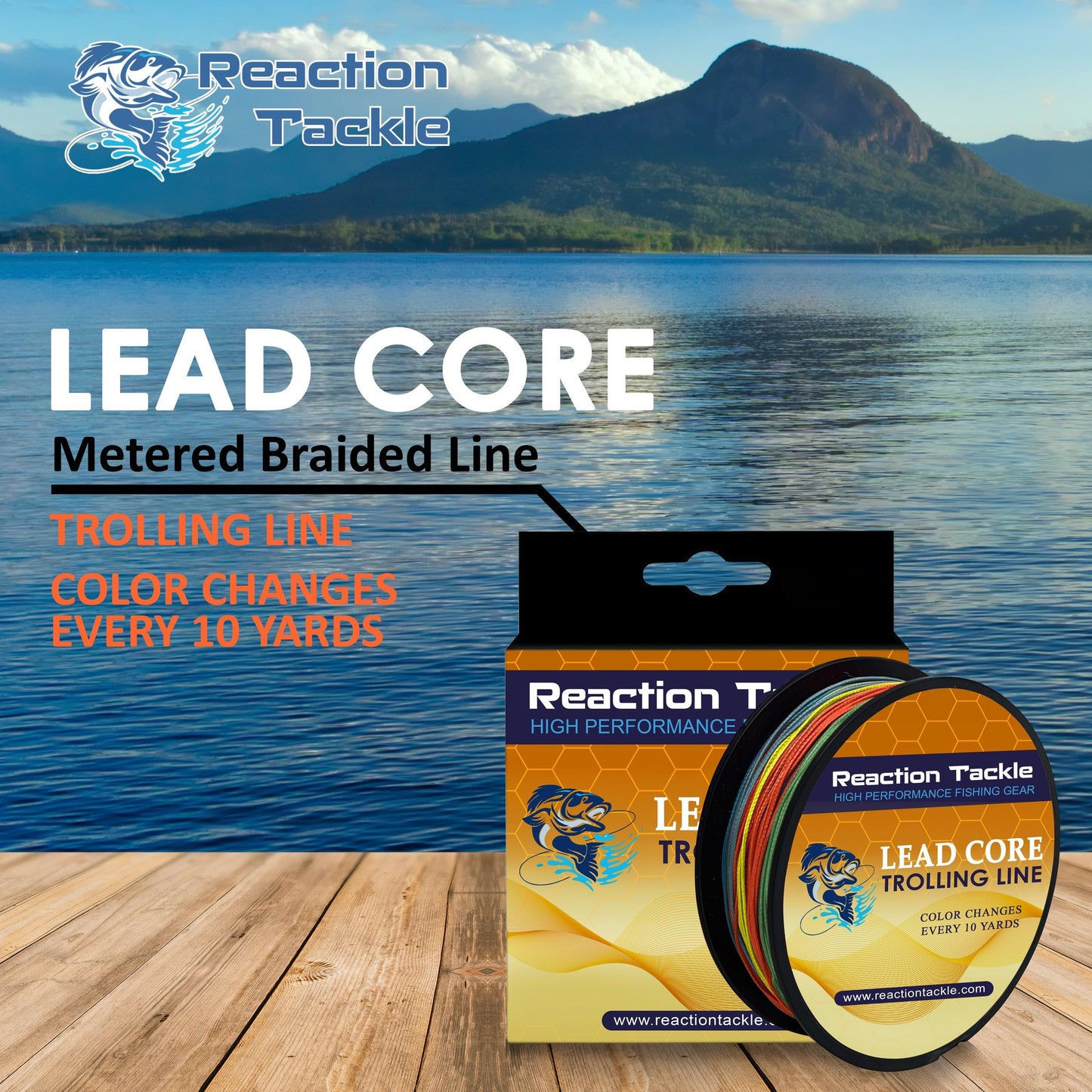 Reaction Tackle Lead Core Trolling Line - 12lb, 18lb, 27lb and 36lb Leadcore - Braided Fishing Line for Trolling, Fast Sinking Line, Color Changes Every 10 Yards