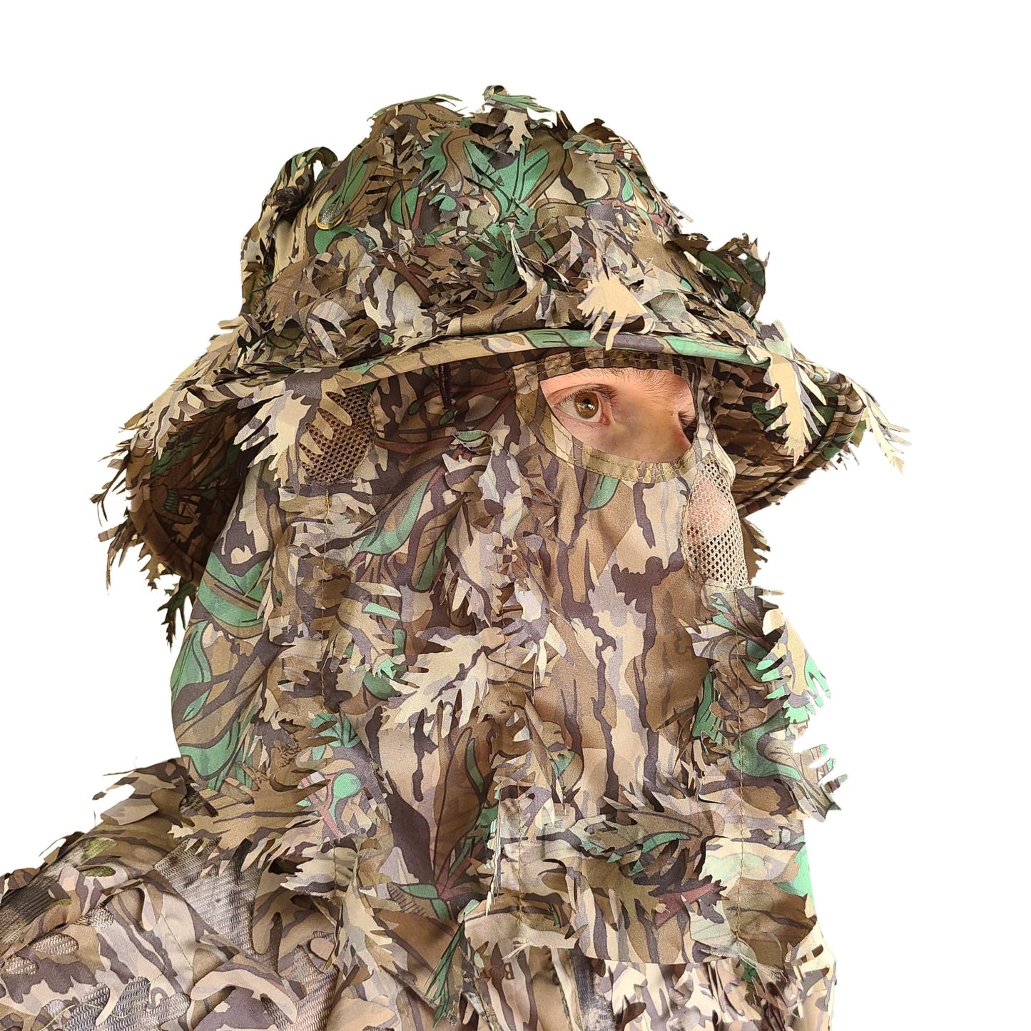 QuikCamo Realtree & Mossy Oak 3D Leafy Camo Face Mask Bucket Hat for Men Deer Duck and Turkey Hunting (Fully Adjustable OSFM)