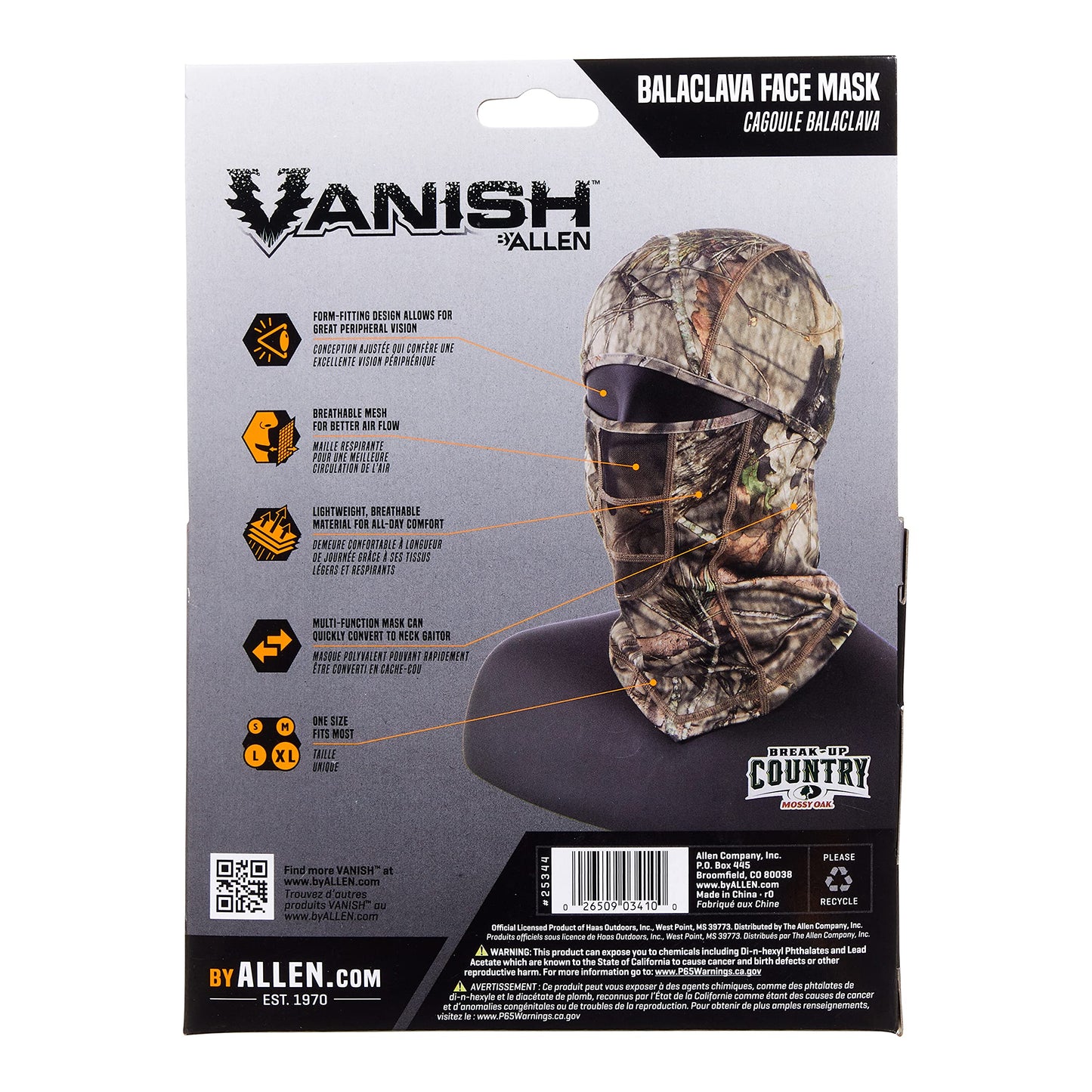 Allen Company Vanish Stretch Fit Camouflage Balaclava, Camo Hunting Face Cover