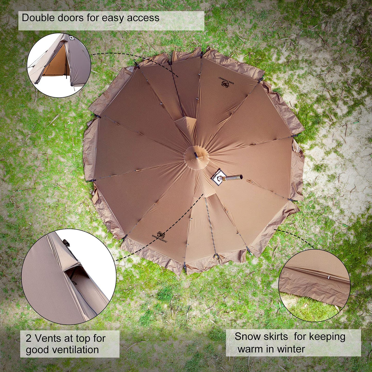 OneTigris Rock Fortress Hot Tent With Stove Jack, 4 Season, 4-6 Person Tipi for Camping, Backpacking, Hunting, Fishing - Waterproof, Wind-Proof