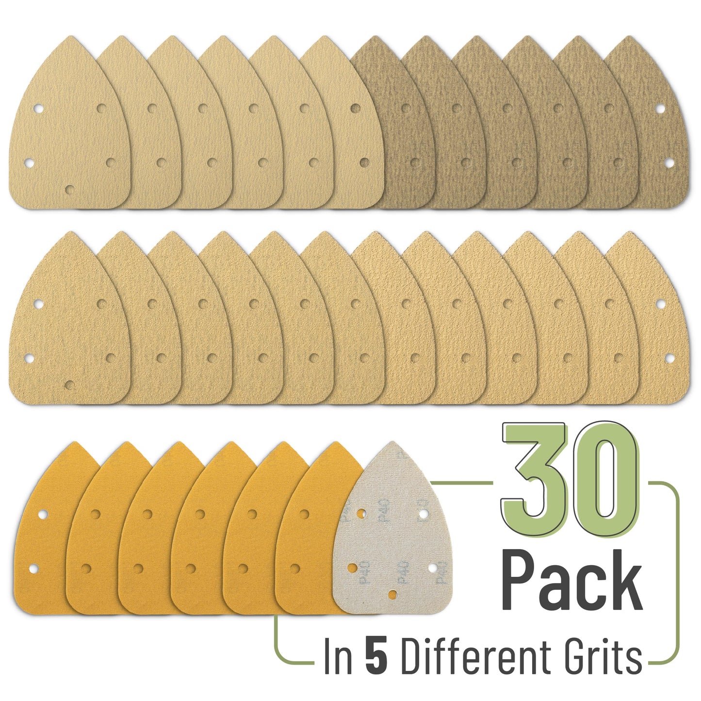 Bates- Mouse Detail Sander Sanding Pads, 30 pcs, 40/80/120/180/240 Grits, Palm Sander Sandpaper