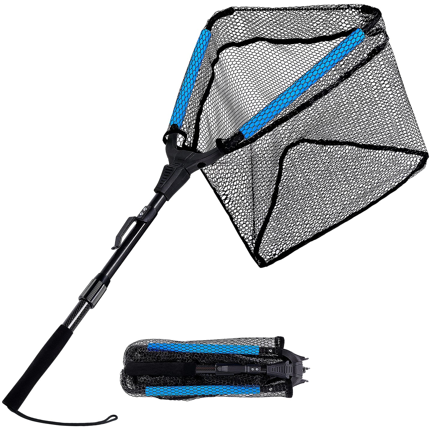 PLUSINNO Fishing Net Fish Landing Net, Foldable Collapsible Telescopic Pole Handle, Durable Nylon Material Mesh, Safe Fish Catching or Releasing