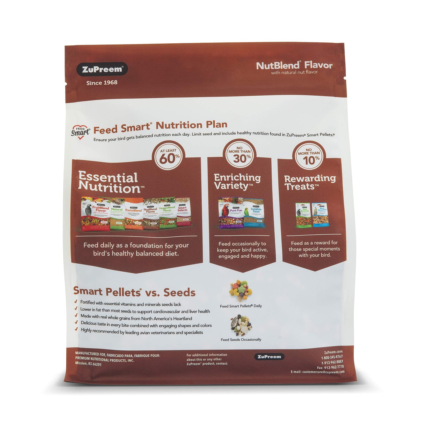ZuPreem Sensible Seed Bird Food, Cockatiel, Lovebird, Quaker, Small Conure, Seed and Pellet Blend for Medium Birds, Food Mixer Topper, Enriching Variety, Made in the USA, (M, 2 lbs)