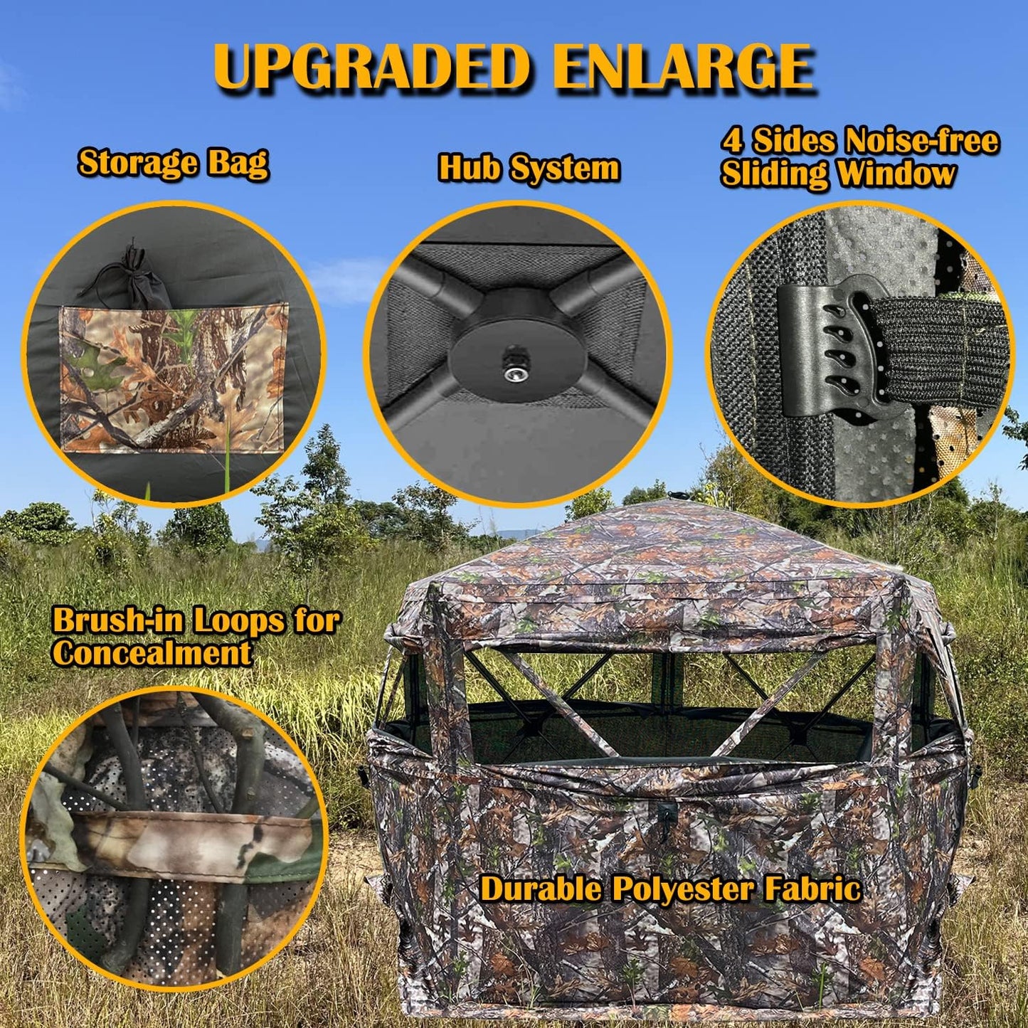 Extra Large Tall 3-4 Person 5-Sided Hunting Blind 288 Degree See Through Ground Camouflage Portable Pop Up Turkey Deer Blinds Tent