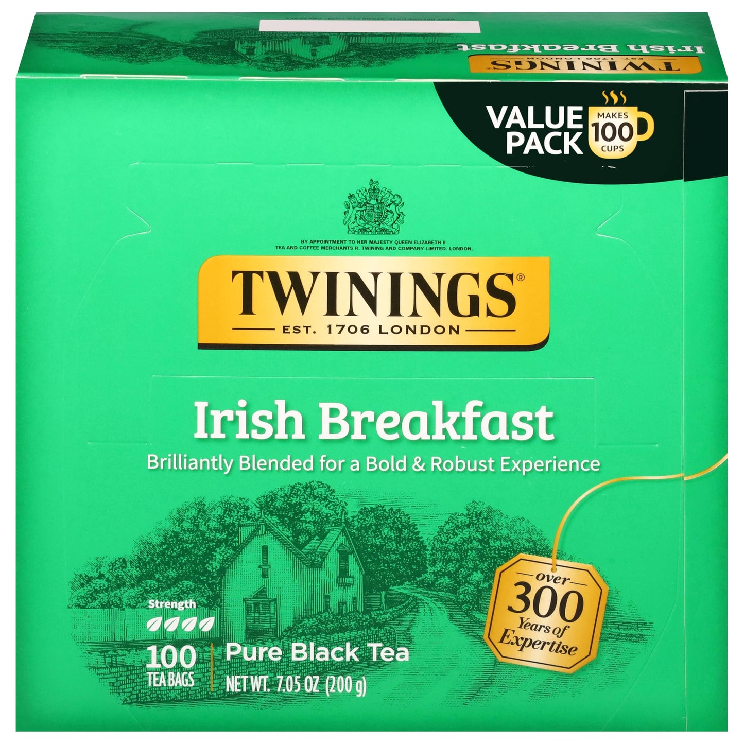 Twinings English Breakfast Black Tea Individually Wrapped Bags, 100 Count (Pack of 1), Smooth, Flavourful, and Robust, Caffeinated, Enjoy Hot or Iced, 100 Teabags