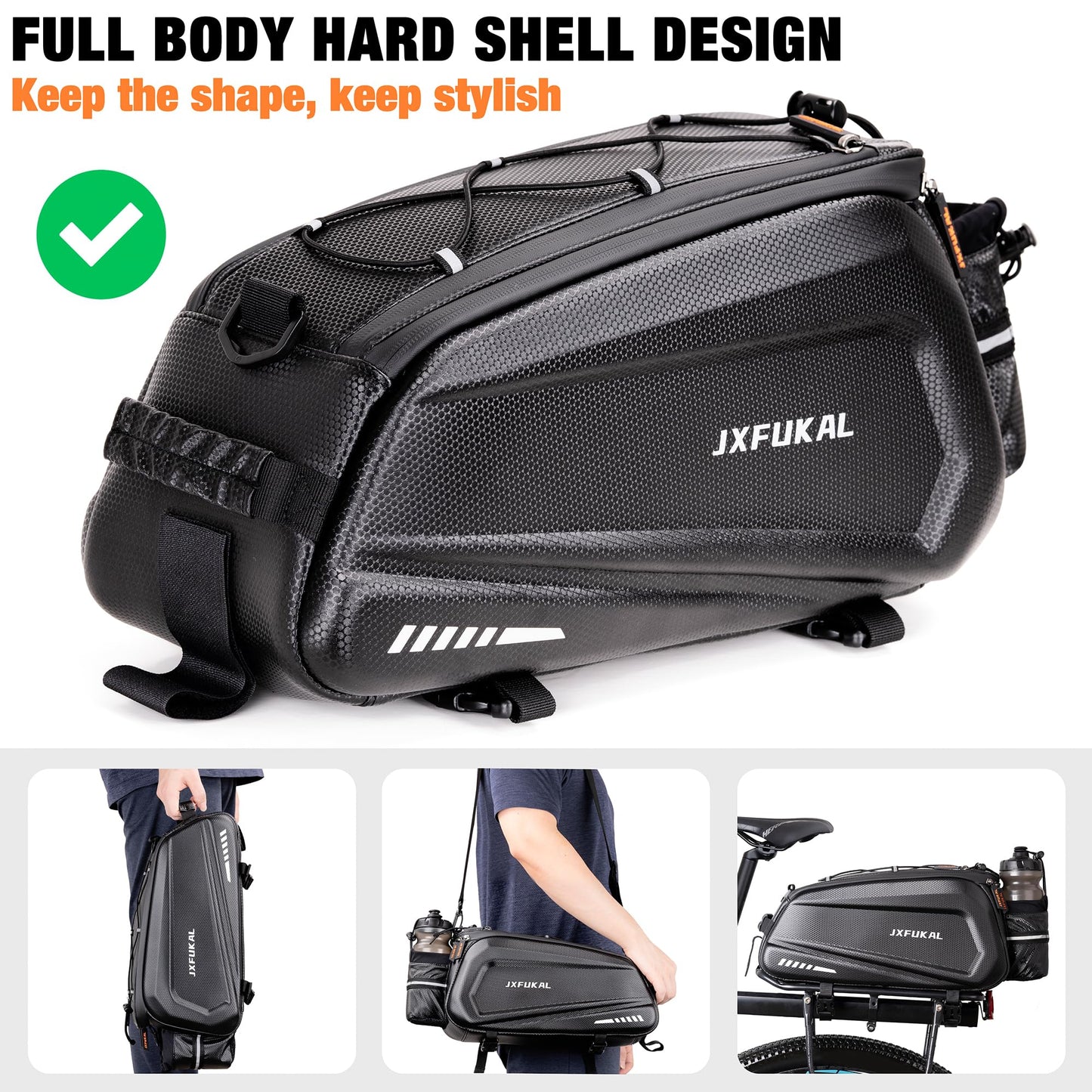 JXFUKAL Bike Bags for Bicycle Rear rack - 9.5L/17L/40L Hard Shell Waterproof Bike Ebike Trunk Pannier Saddle Seat Bag Carrier with Reflector, Rain Cover & Shoulder Strap for Commuter Travel Outdoor